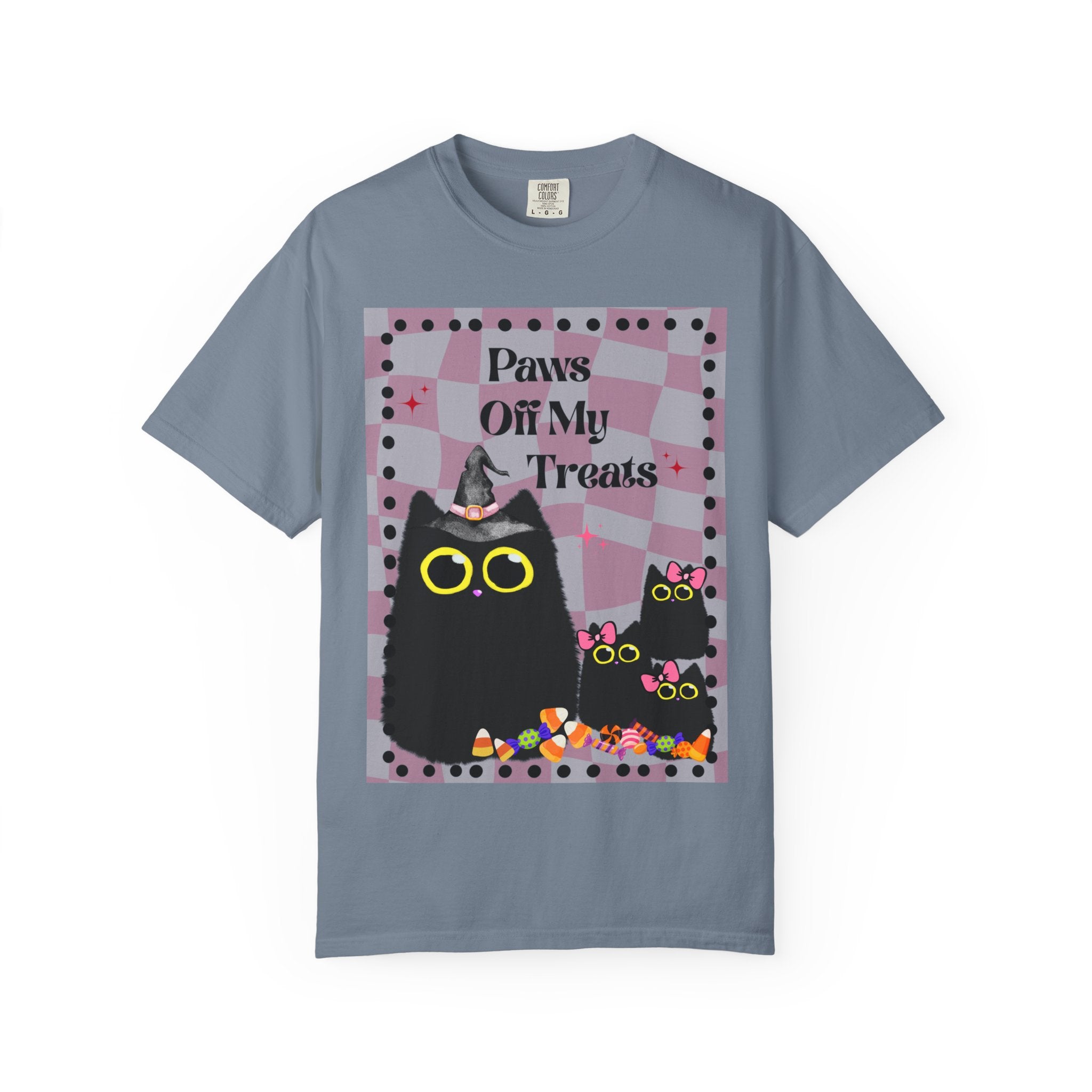 Paws Off My Treats Black Cat Halloween Shirt Comfort Colors Tee