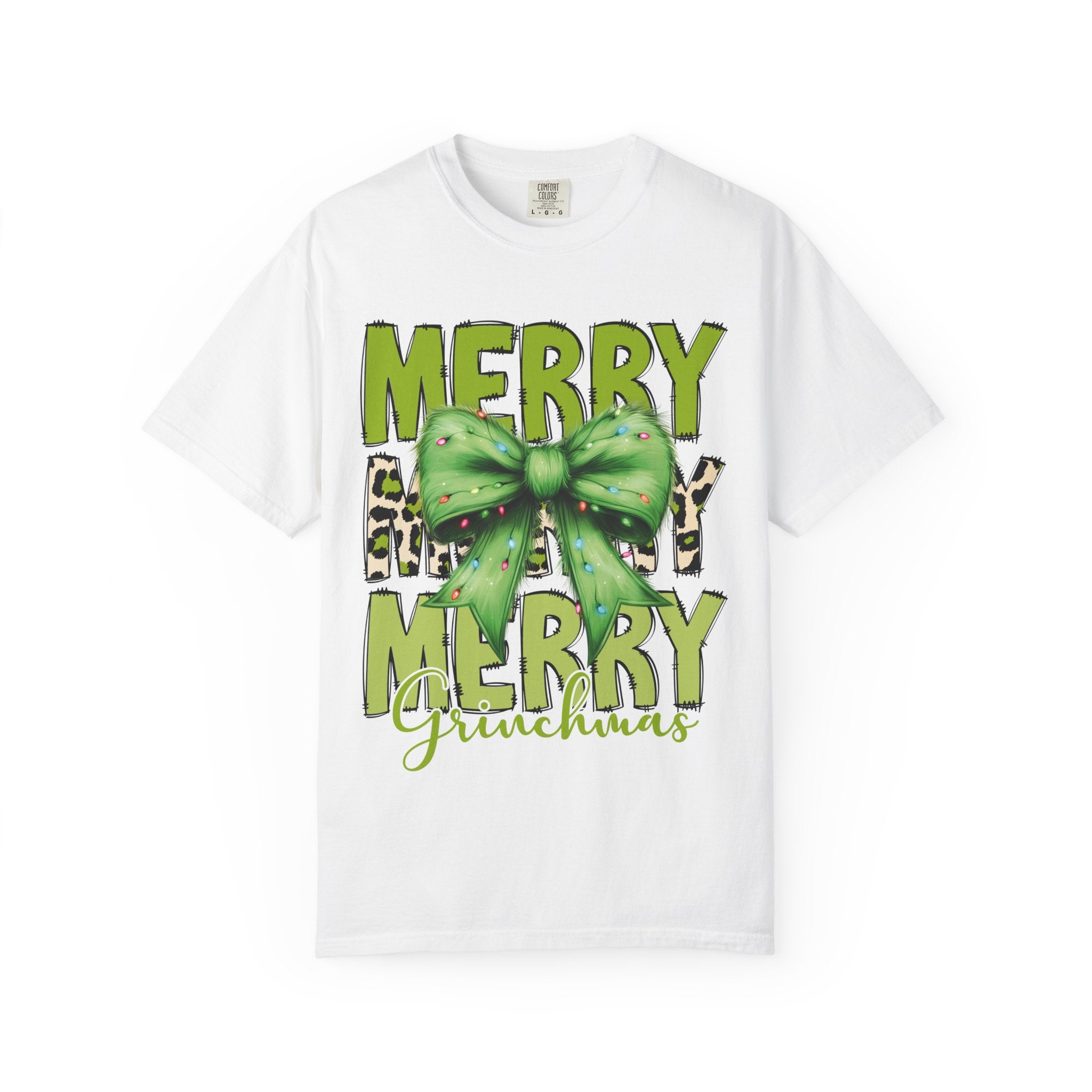 Merry Merry Grinchmas Shirt – Funny Christmas Tee with Leopard Bow