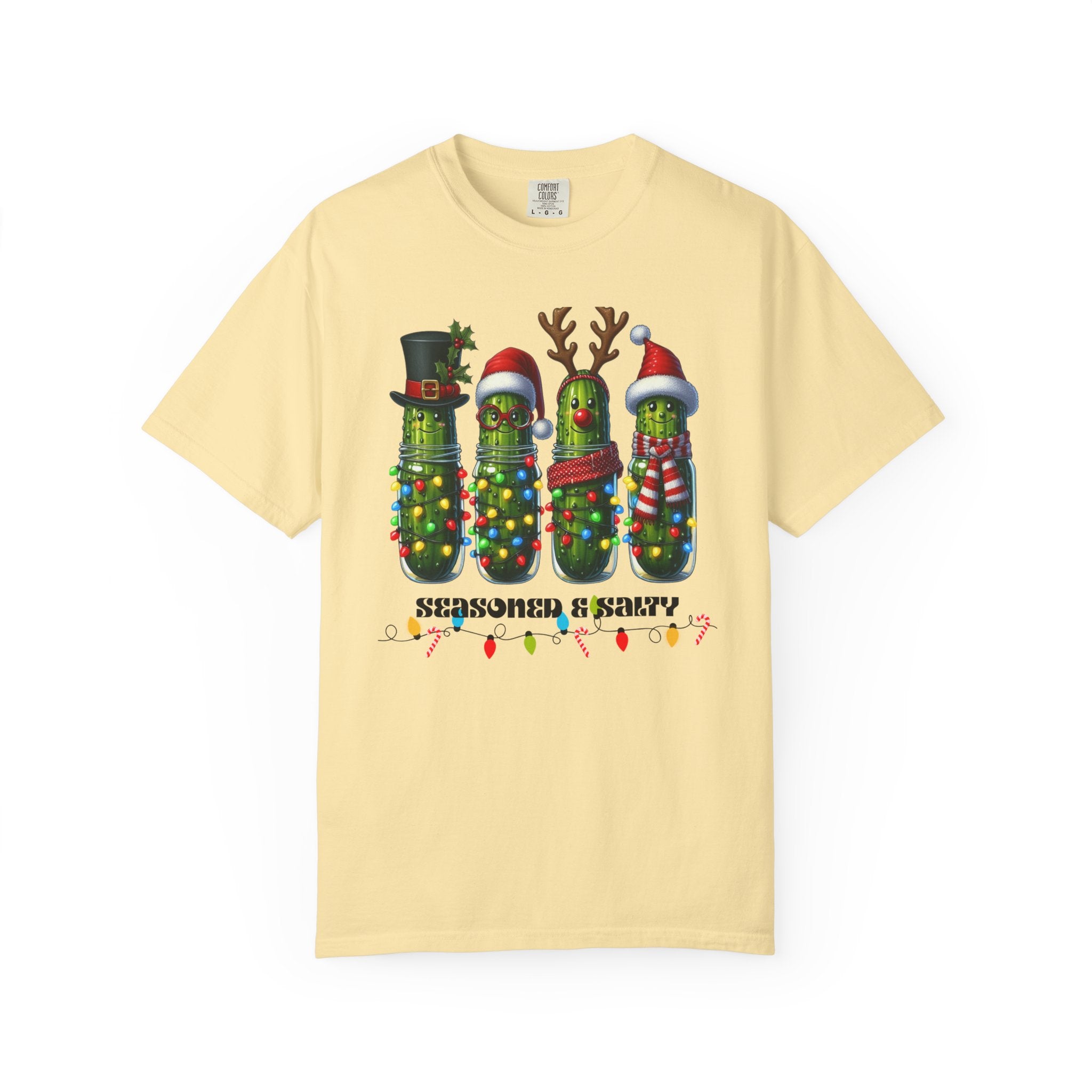 Seasoned & Salty Christmas Pickle Shirt | Funny Holiday Graphic Tee | Quirky Christmas Gift