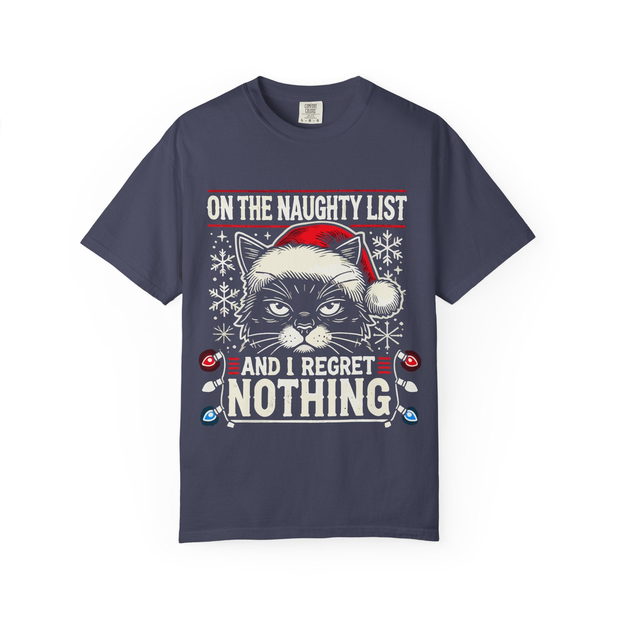 Funny Naughty Cat Christmas Shirt – "I Regret Nothing" Tee