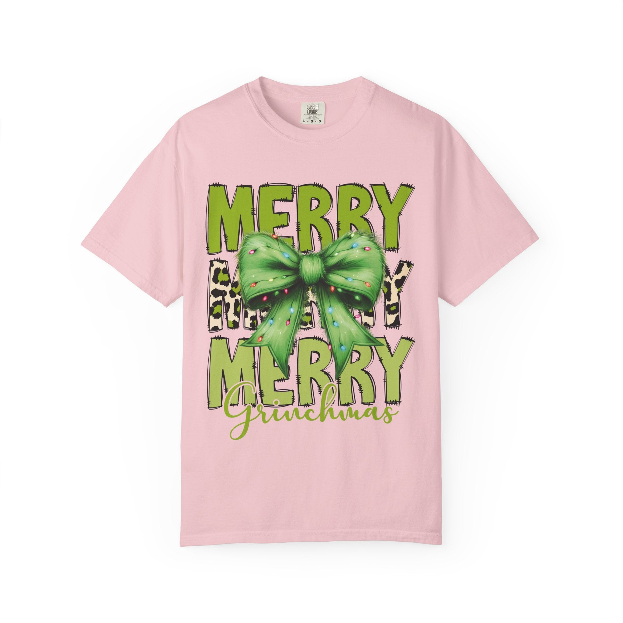 Merry Merry Grinchmas Shirt – Funny Christmas Tee with Leopard Bow
