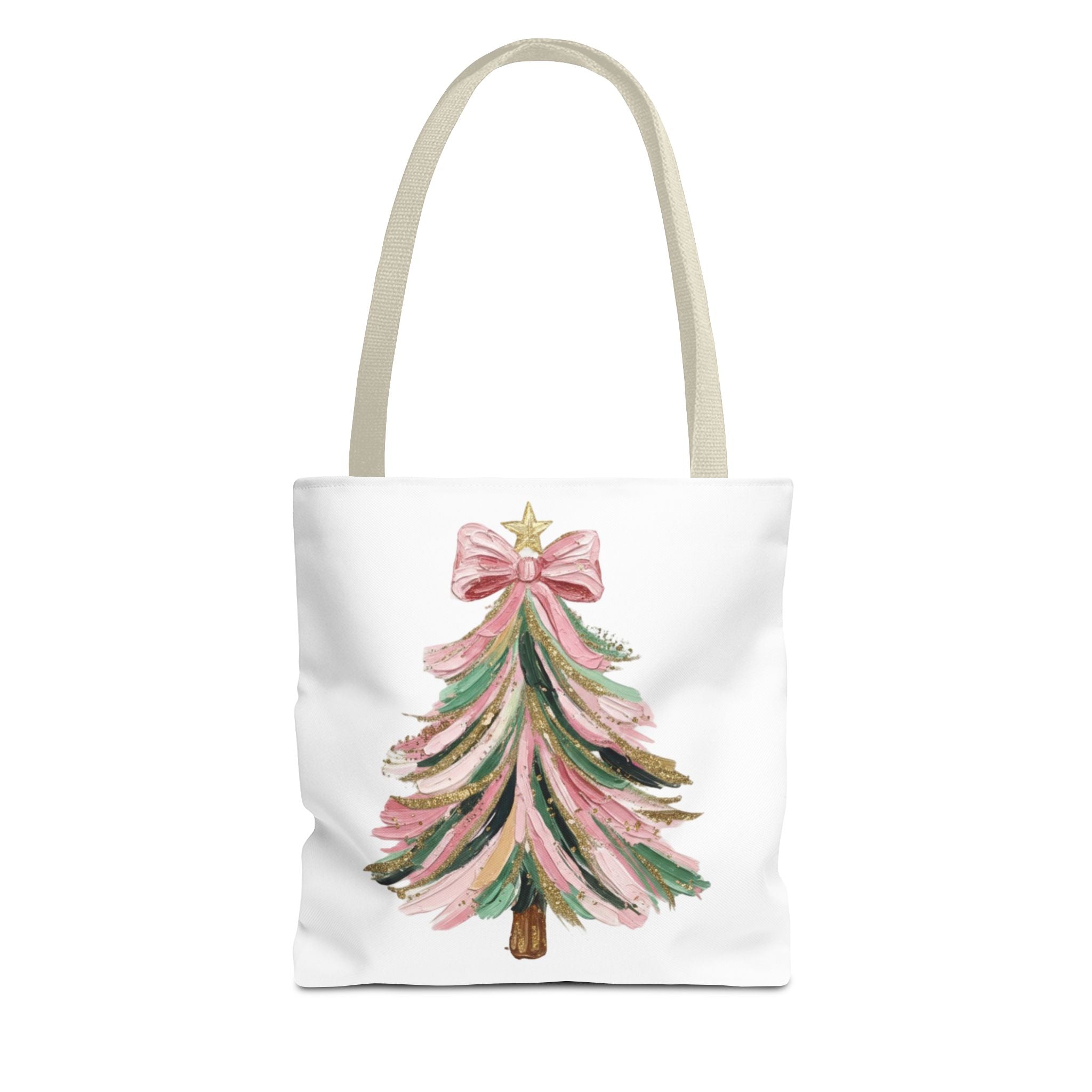 Coquette Christmas Tree Tote – Pink Glitter Canvas Bag for Holidays