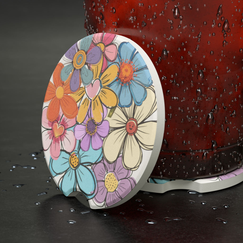 Retro Floral Car Coaster – Colorful Absorbent Cup Holder Insert