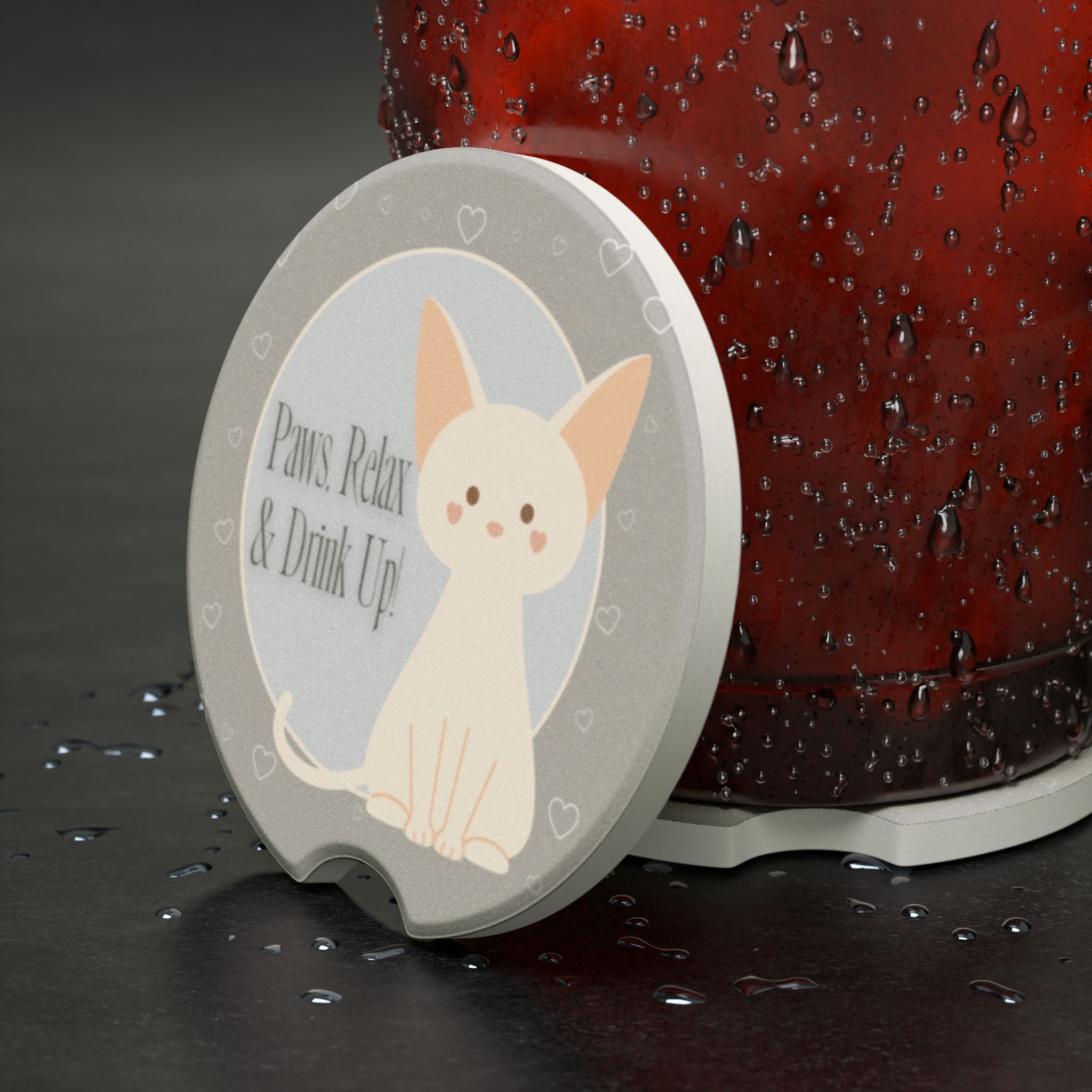 Paws, Relax & Drink Up – Cat Lover Soapstone Car Coaster