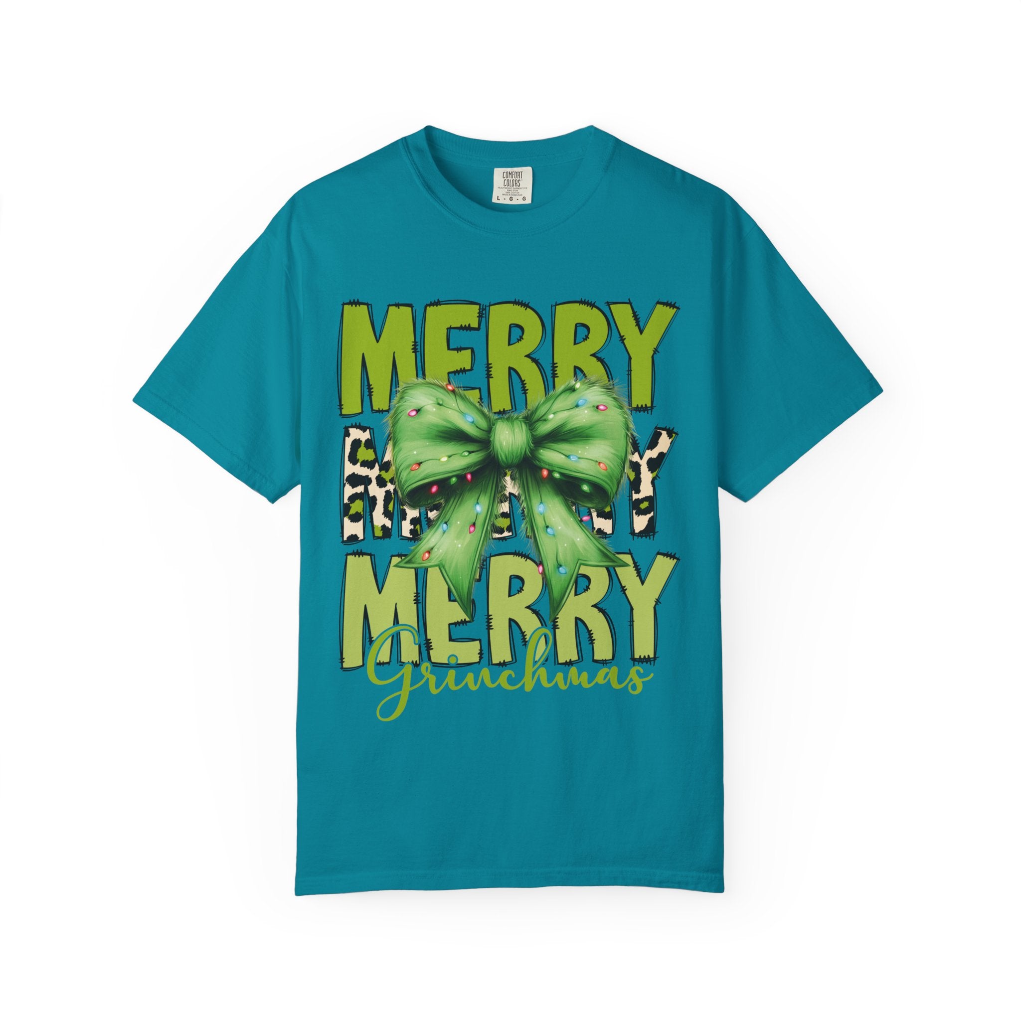 Merry Merry Grinchmas Shirt – Funny Christmas Tee with Leopard Bow