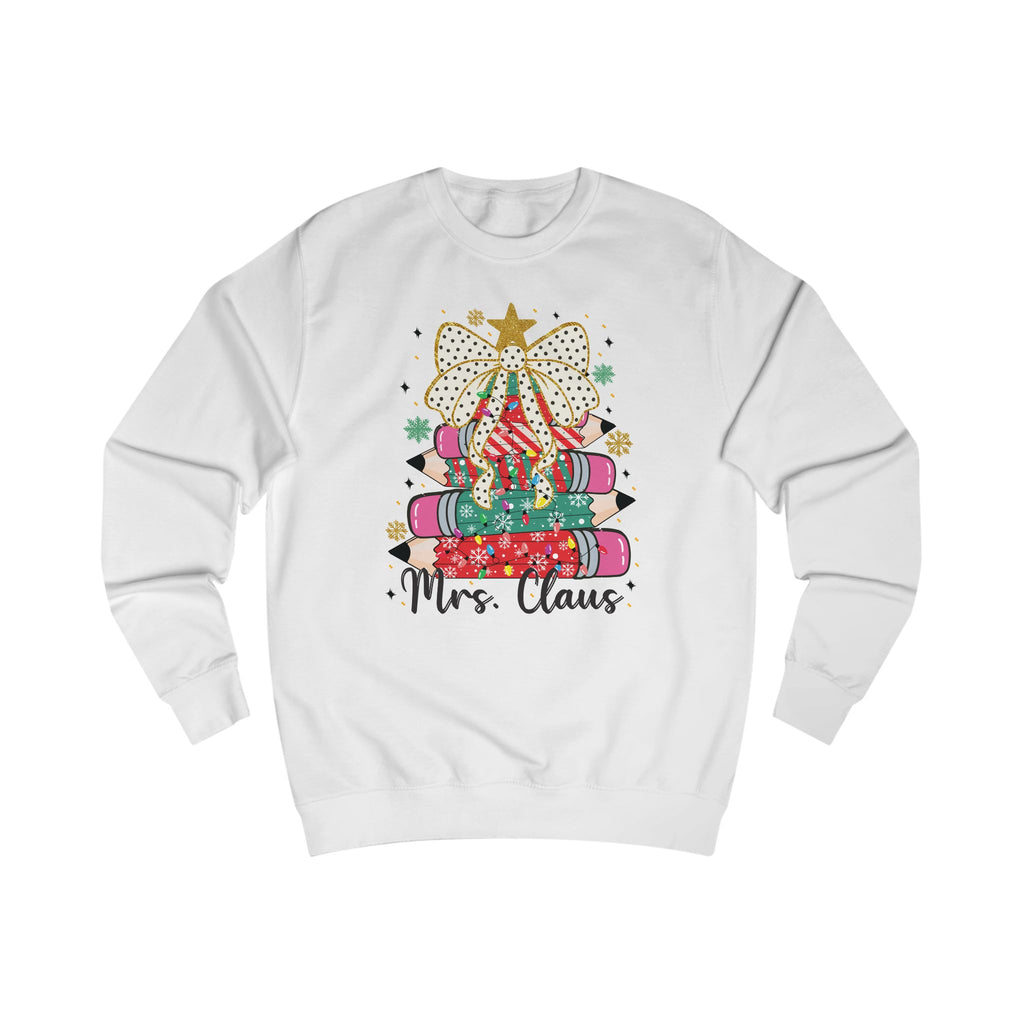 Mrs. Claus Teacher Sweatshirt, Cute Christmas Pencil Tree Design, Holiday Teacher Gift, Festive Classroom Pullover