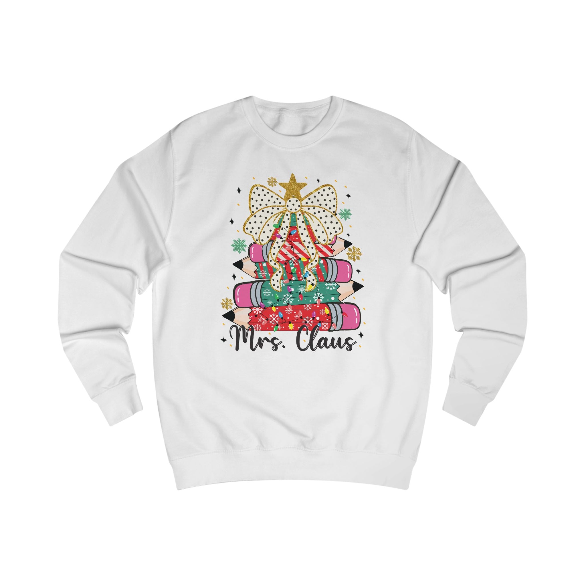 Mrs. Claus Teacher Sweatshirt, Cute Christmas Pencil Tree Design, Holiday Teacher Gift, Festive Classroom Pullover