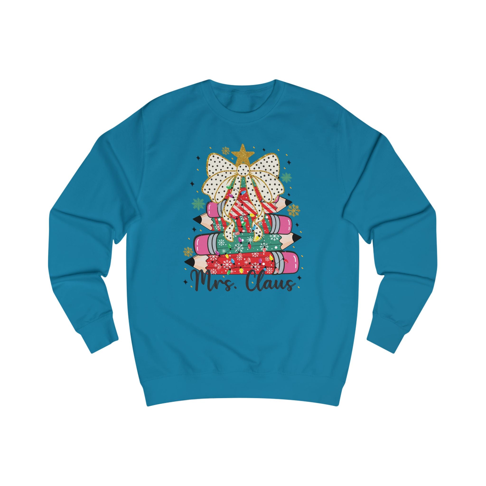 Mrs. Claus Teacher Sweatshirt, Cute Christmas Pencil Tree Design, Holiday Teacher Gift, Festive Classroom Pullover