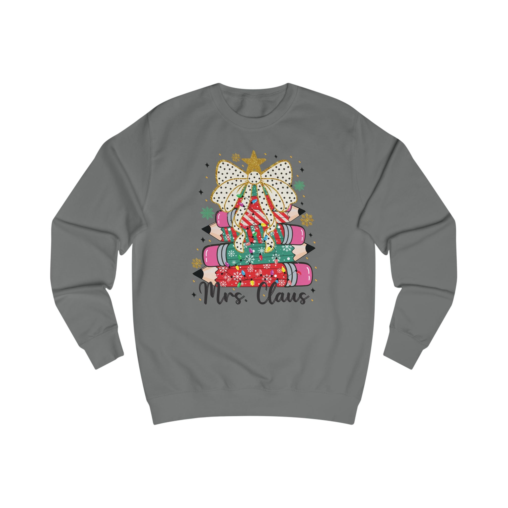 Mrs. Claus Teacher Sweatshirt, Cute Christmas Pencil Tree Design, Holiday Teacher Gift, Festive Classroom Pullover