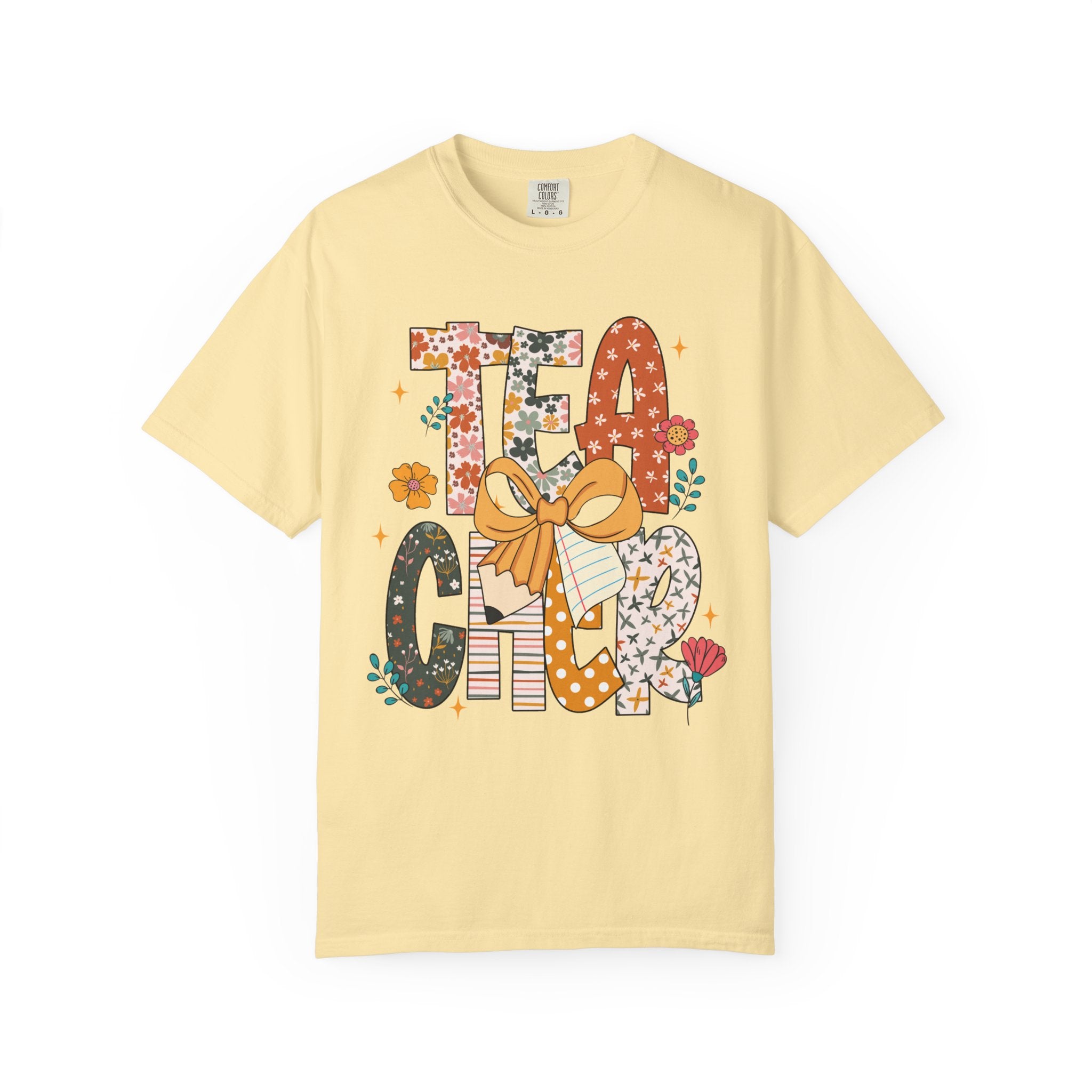 Floral Teacher T-Shirt – Cute Wildflower Graphic Tee with Bow for Women & Educators