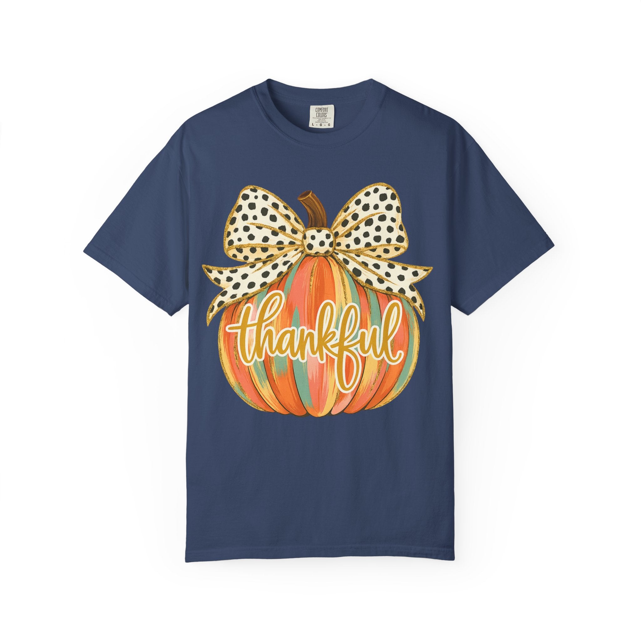 Thankful Pumpkin Shirt – Colorful Fall Tee with Leopard Bow & Glitter Detail | Coquette Thanksgiving Graphic T-Shirt
