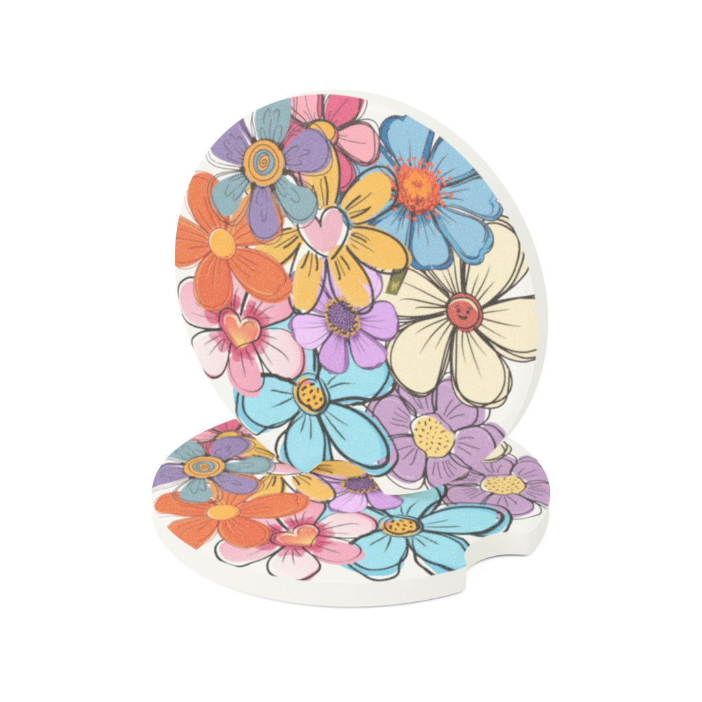 Retro Floral Car Coaster – Colorful Absorbent Cup Holder Insert