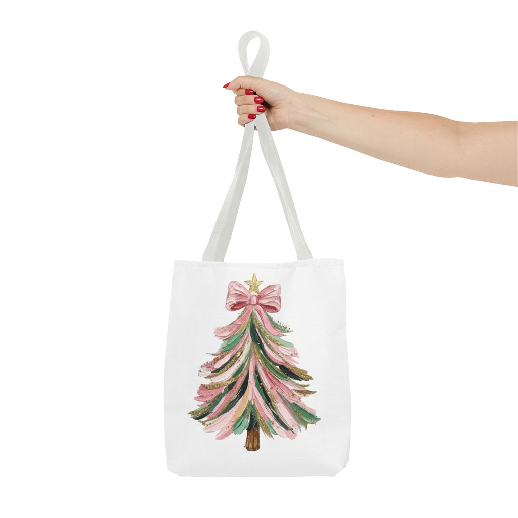 Coquette Christmas Tree Tote – Pink Glitter Canvas Bag for Holidays