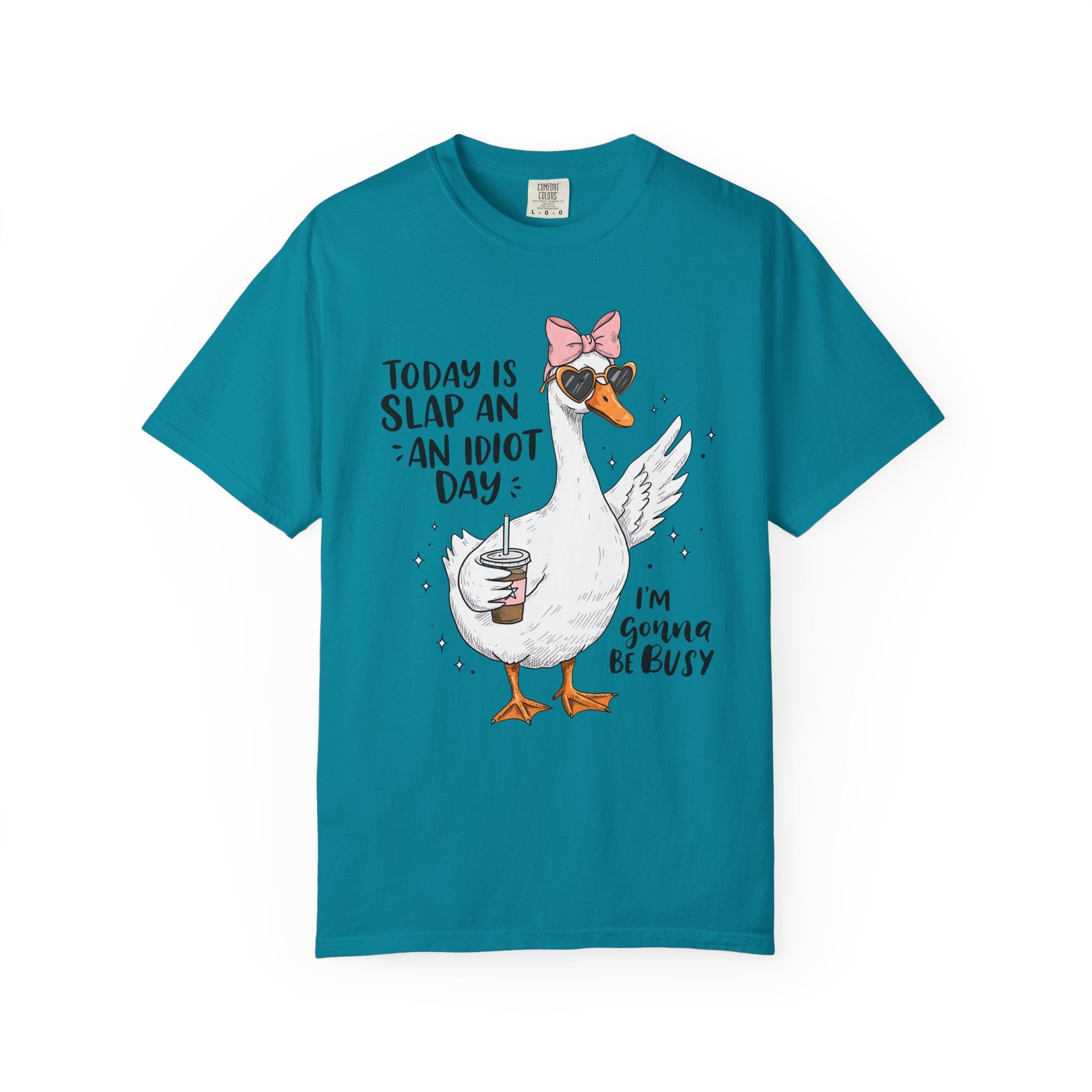 Cool Duck Shirt – Funny Iced Coffee Duck Tee with Bow and Shades, Cute Animal T-Shirt for Coffee Lovers, Quirky Summer Shirt