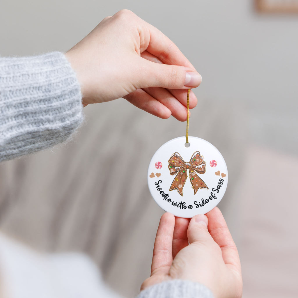Sweetie with a Side of Sass Ornament – Gingerbread Bow Christmas Tree Decor