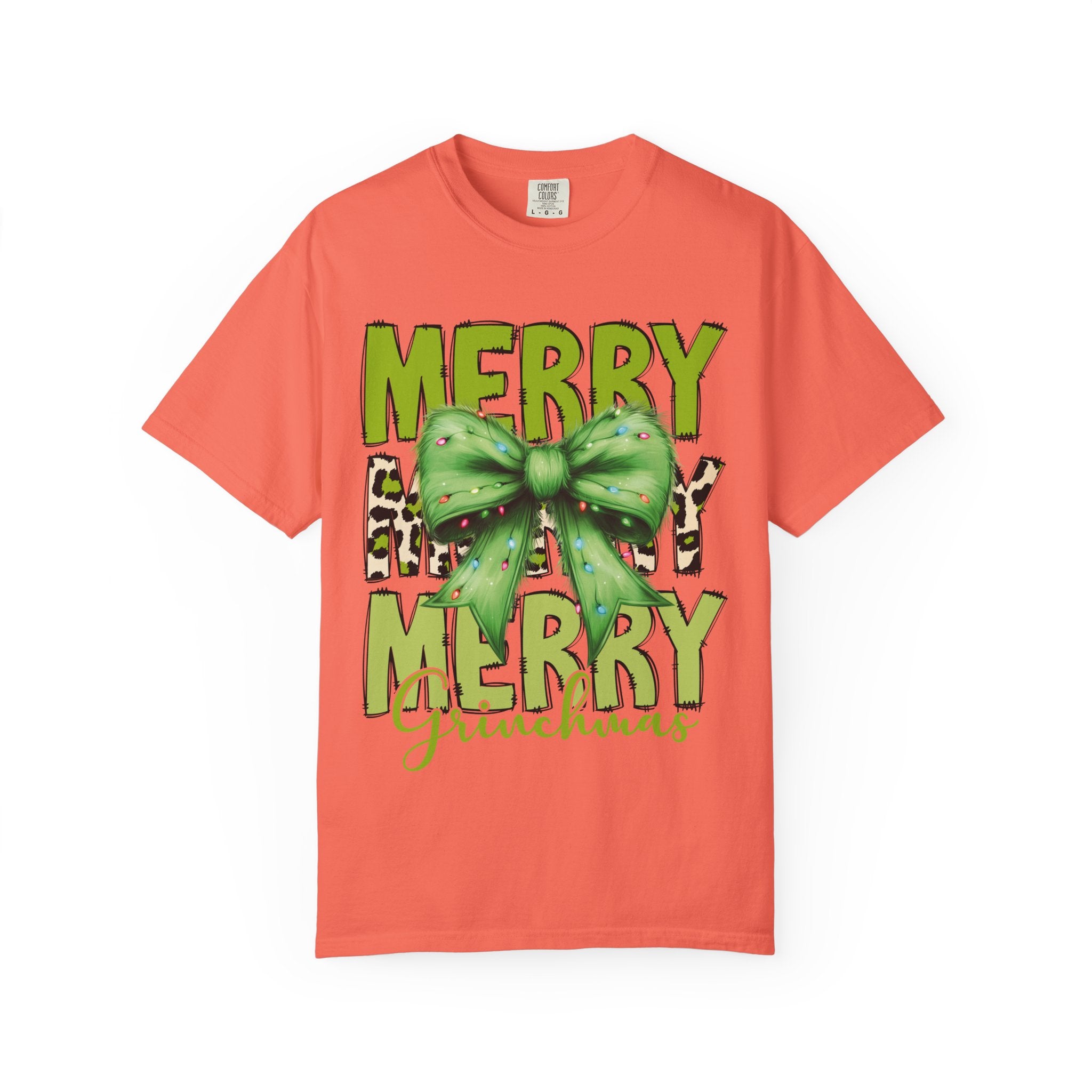Merry Merry Grinchmas Shirt – Funny Christmas Tee with Leopard Bow