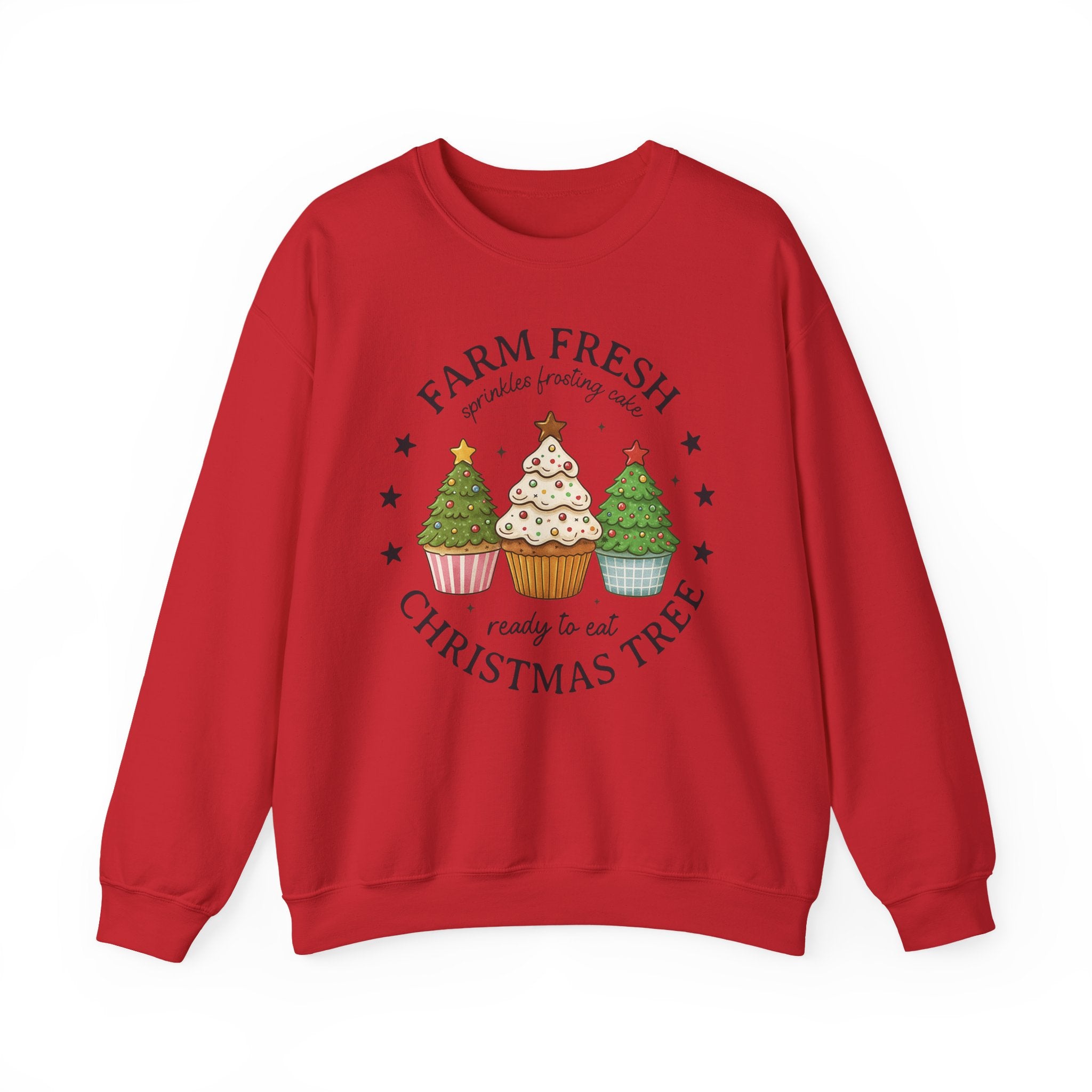 Farm Fresh Christmas Tree Cupcake Sweatshirt – Holiday Baking Graphic Pullover for Women