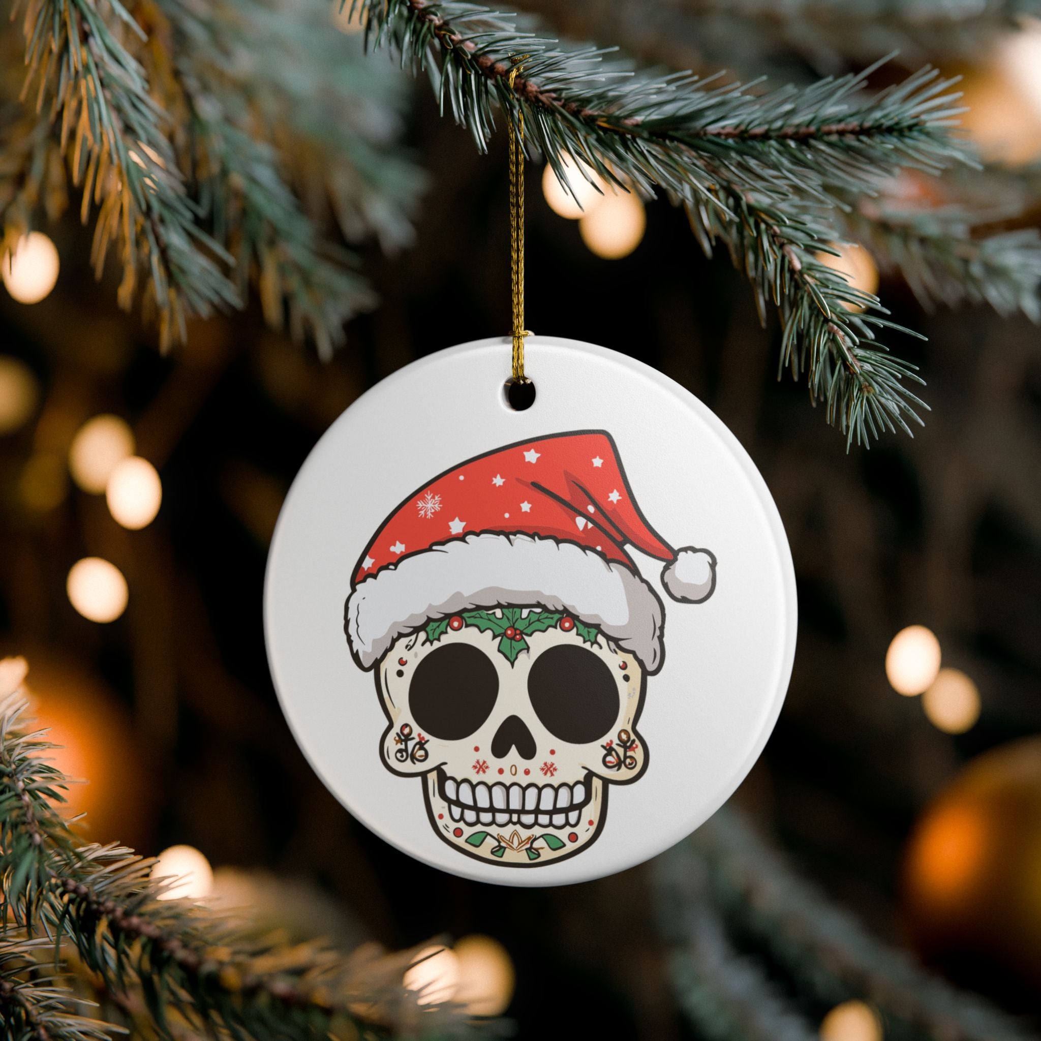 Skull Head Christmas Ornament|White Ceramic