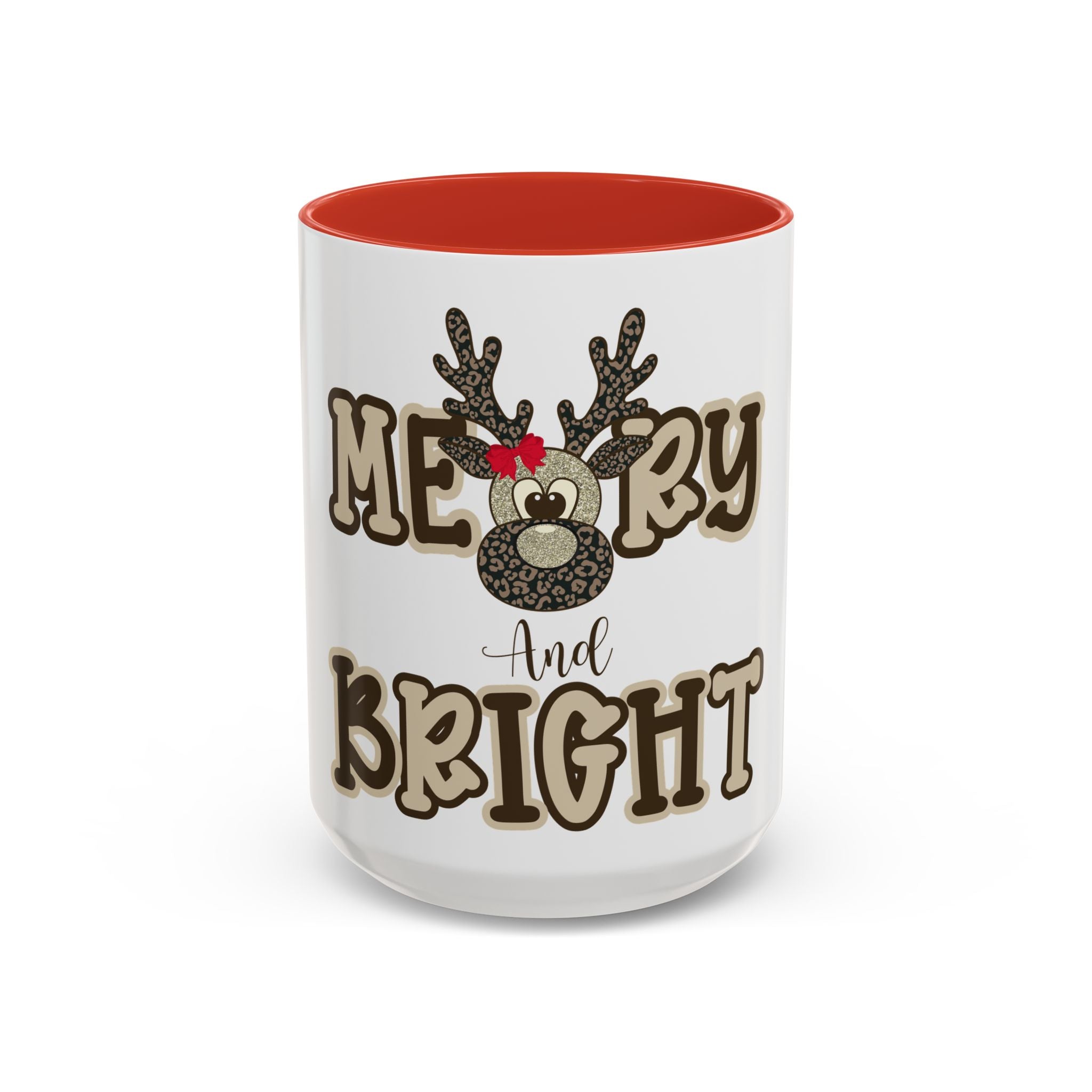 Merry & Bright Reindeer Mug | Leopard Print Christmas Coffee Cup | Holiday Gift for Her | Cute Christmas Mug | Glitter Reindeer Mug