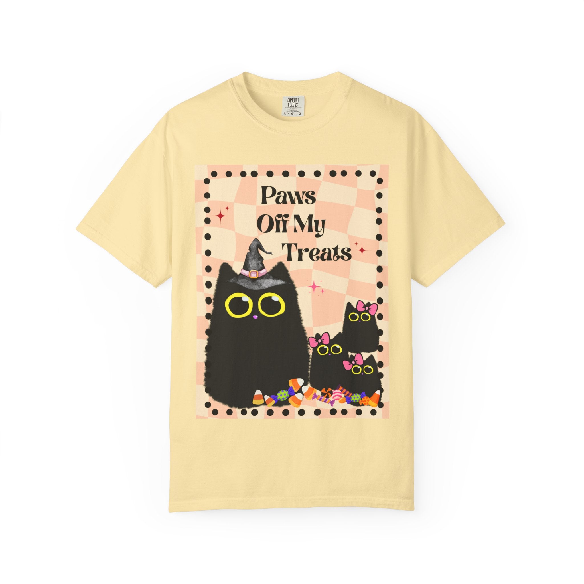 Paws Off My Treats Black Cat Halloween Shirt Comfort Colors Tee