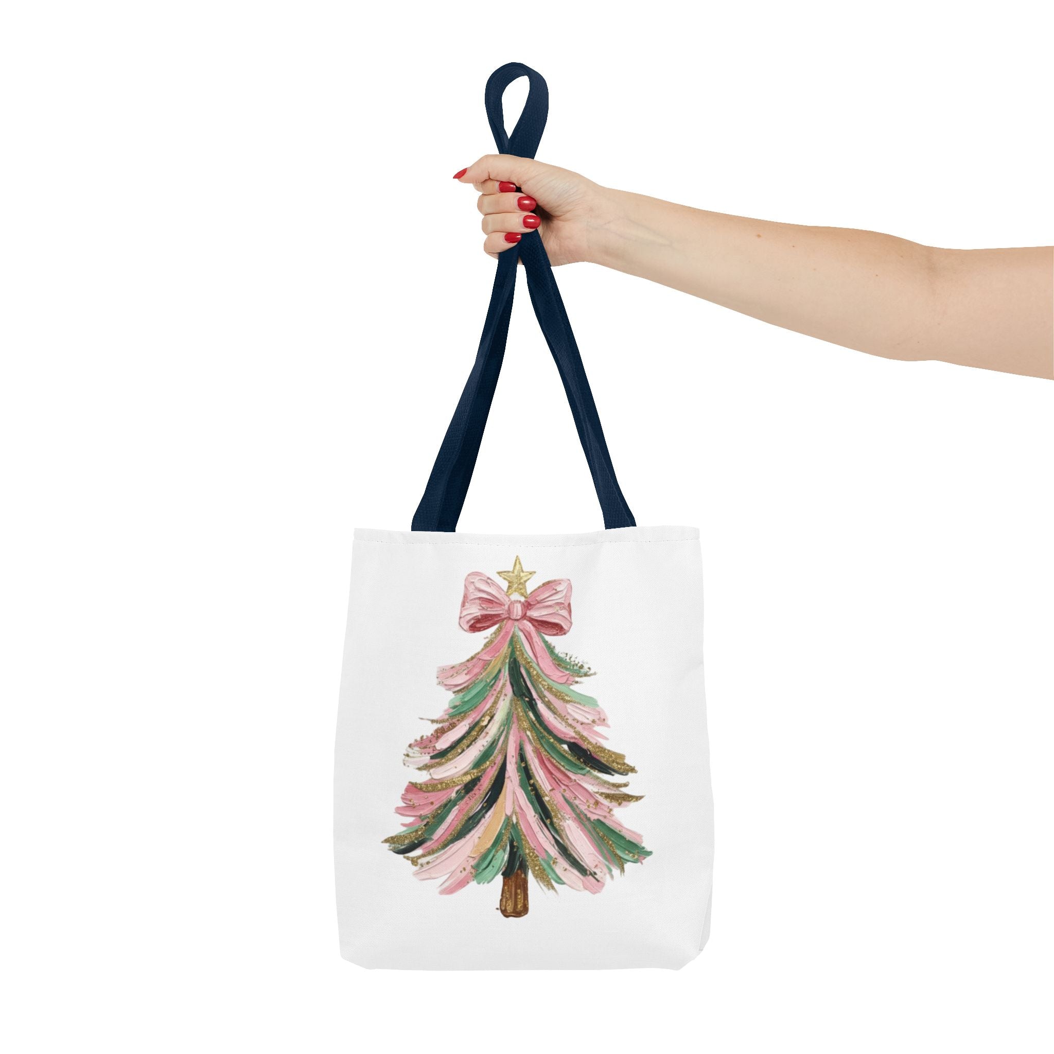 Coquette Christmas Tree Tote – Pink Glitter Canvas Bag for Holidays