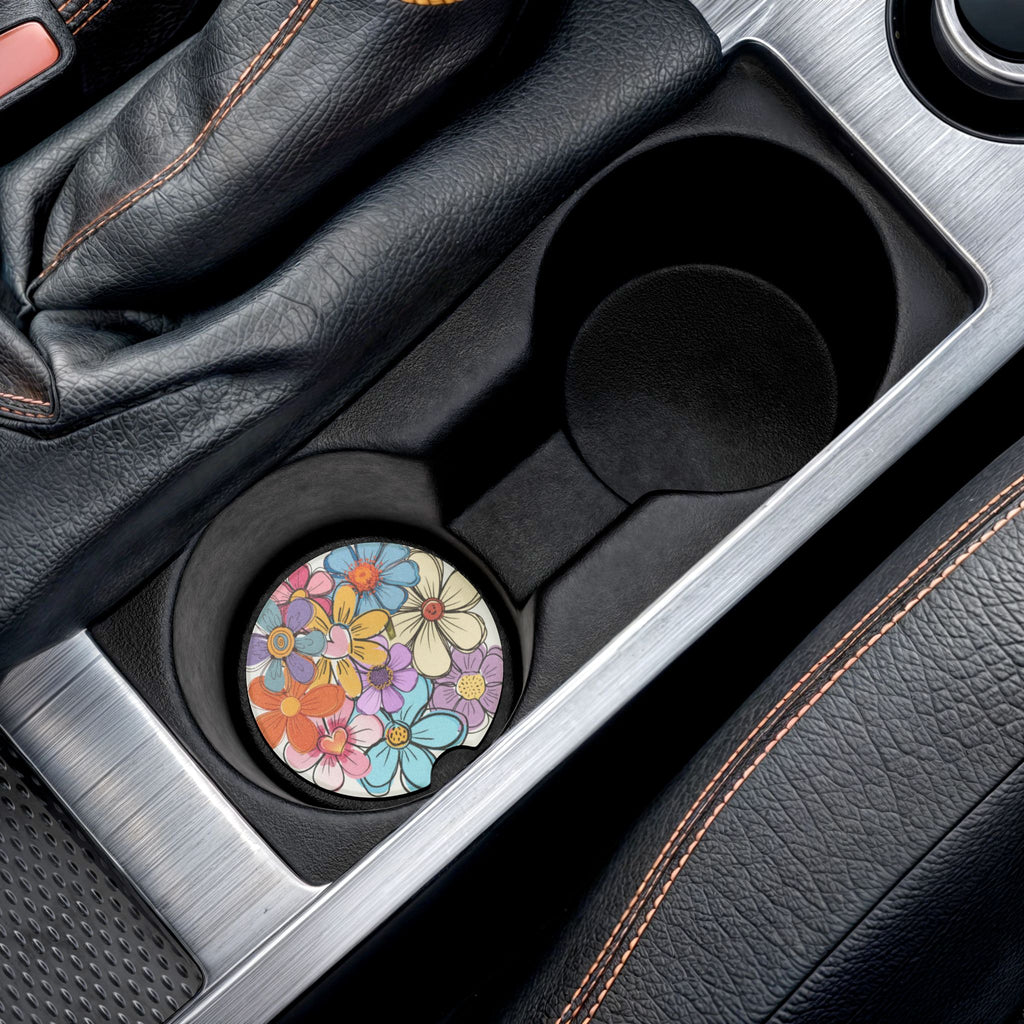 Retro Floral Car Coaster – Colorful Absorbent Cup Holder Insert