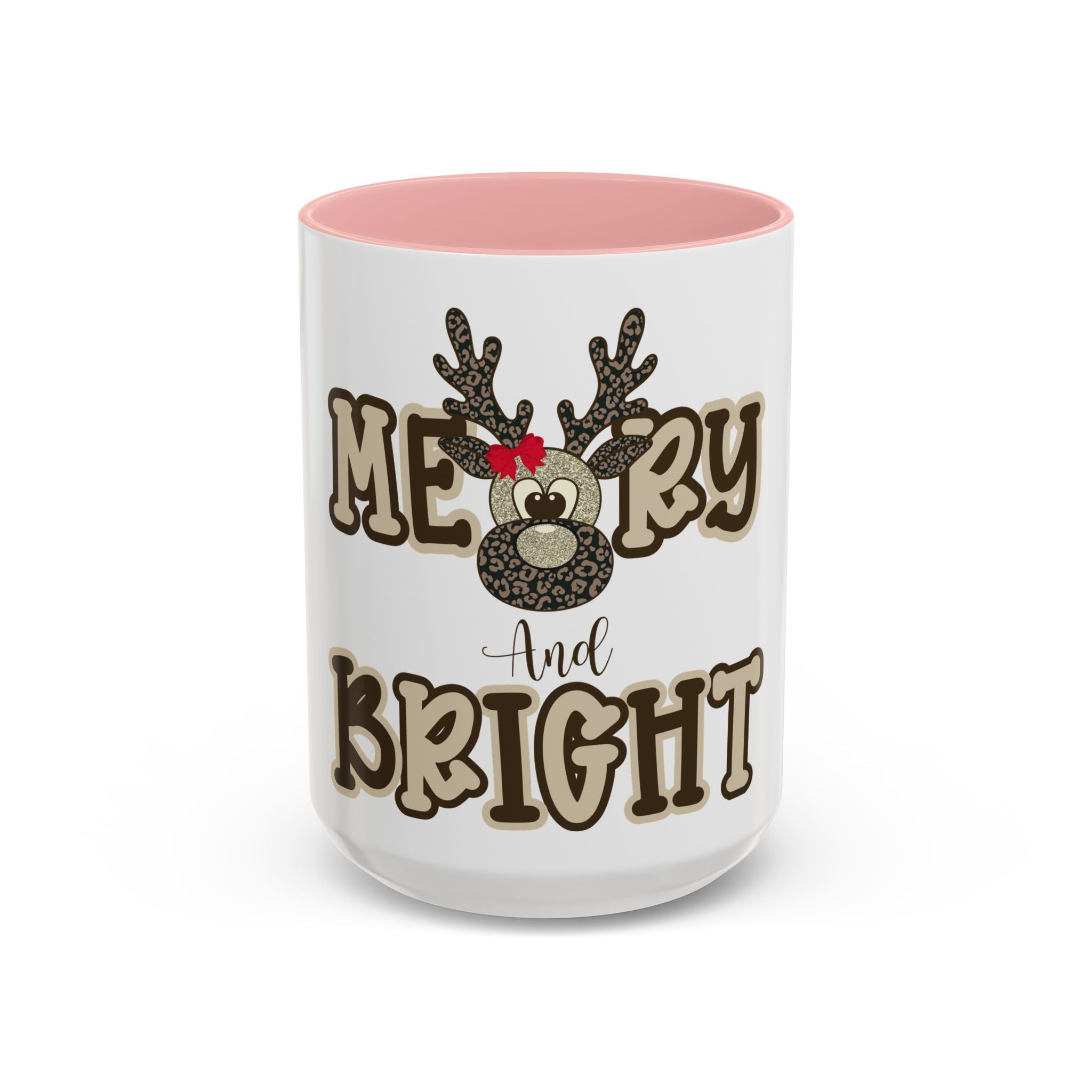 Merry & Bright Reindeer Mug | Leopard Print Christmas Coffee Cup | Holiday Gift for Her | Cute Christmas Mug | Glitter Reindeer Mug