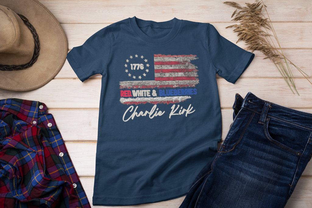 1776 Red White & Blueberries Shirt|Distressed American Flag Patriotic Tee