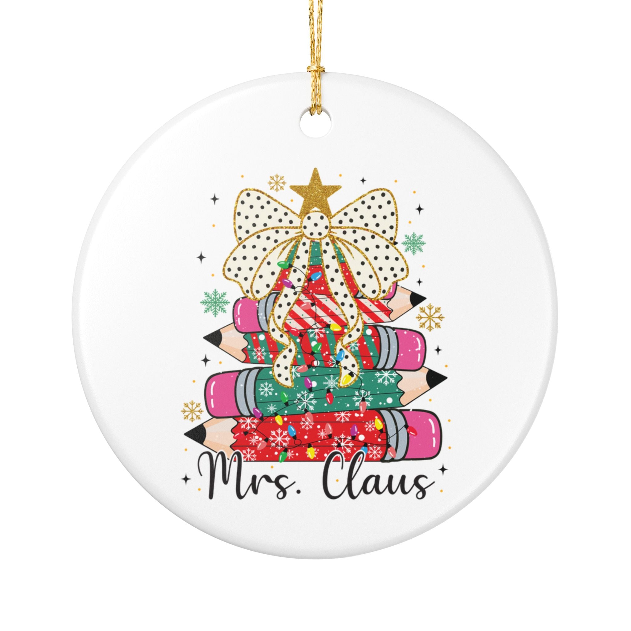 Mrs. Claus Christmas Ornament, Teacher Ornament Gift, Holiday Pencil Tree Keepsake, Festive Classroom Decor