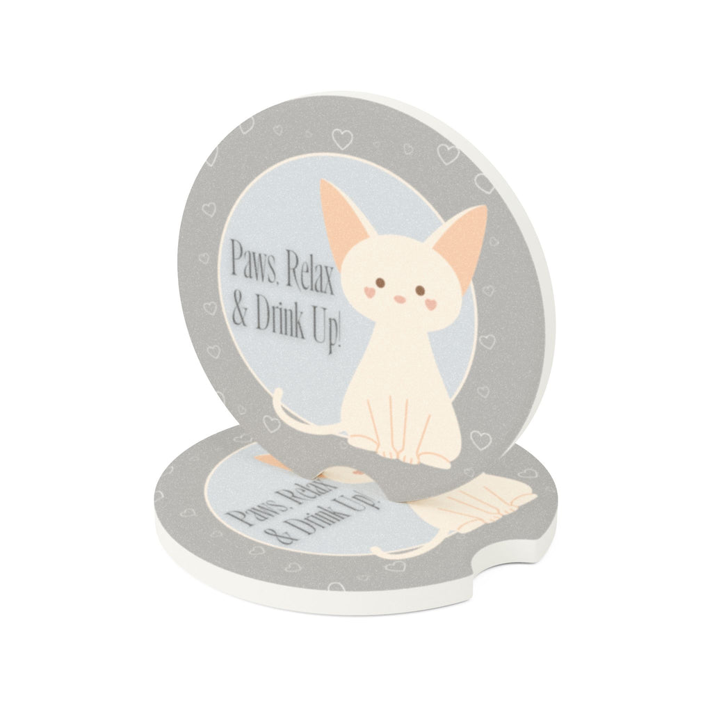 Paws, Relax & Drink Up – Cat Lover Soapstone Car Coaster