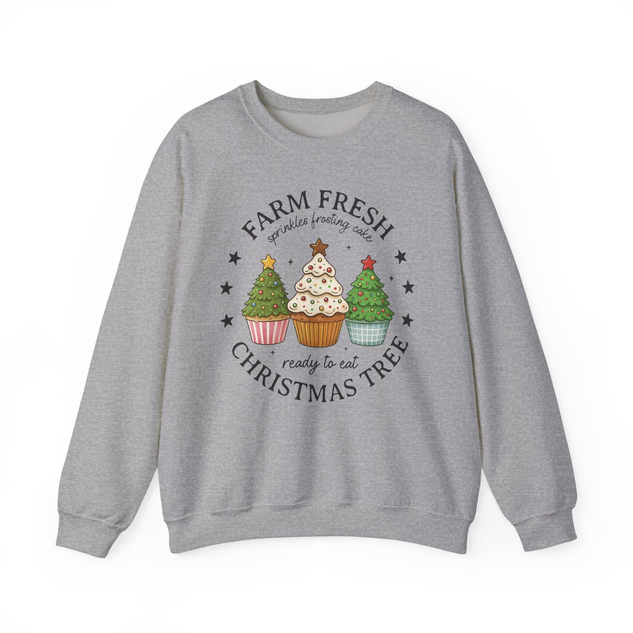 Farm Fresh Christmas Tree Cupcake Sweatshirt – Holiday Baking Graphic Pullover for Women