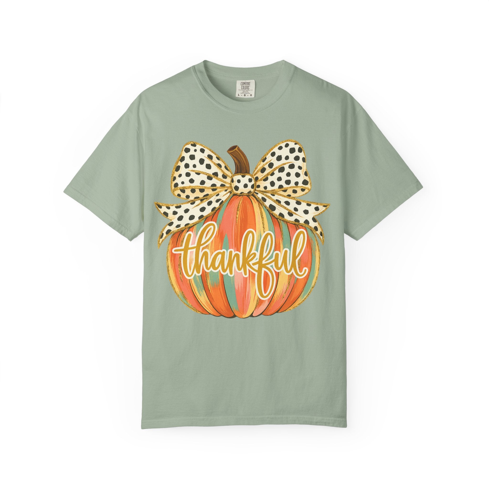 Thankful Pumpkin Shirt – Colorful Fall Tee with Leopard Bow & Glitter Detail | Coquette Thanksgiving Graphic T-Shirt