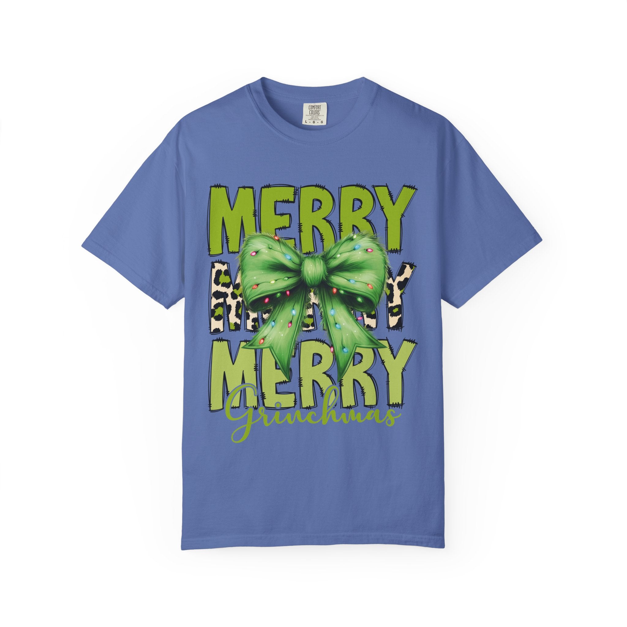 Merry Merry Grinchmas Shirt – Funny Christmas Tee with Leopard Bow