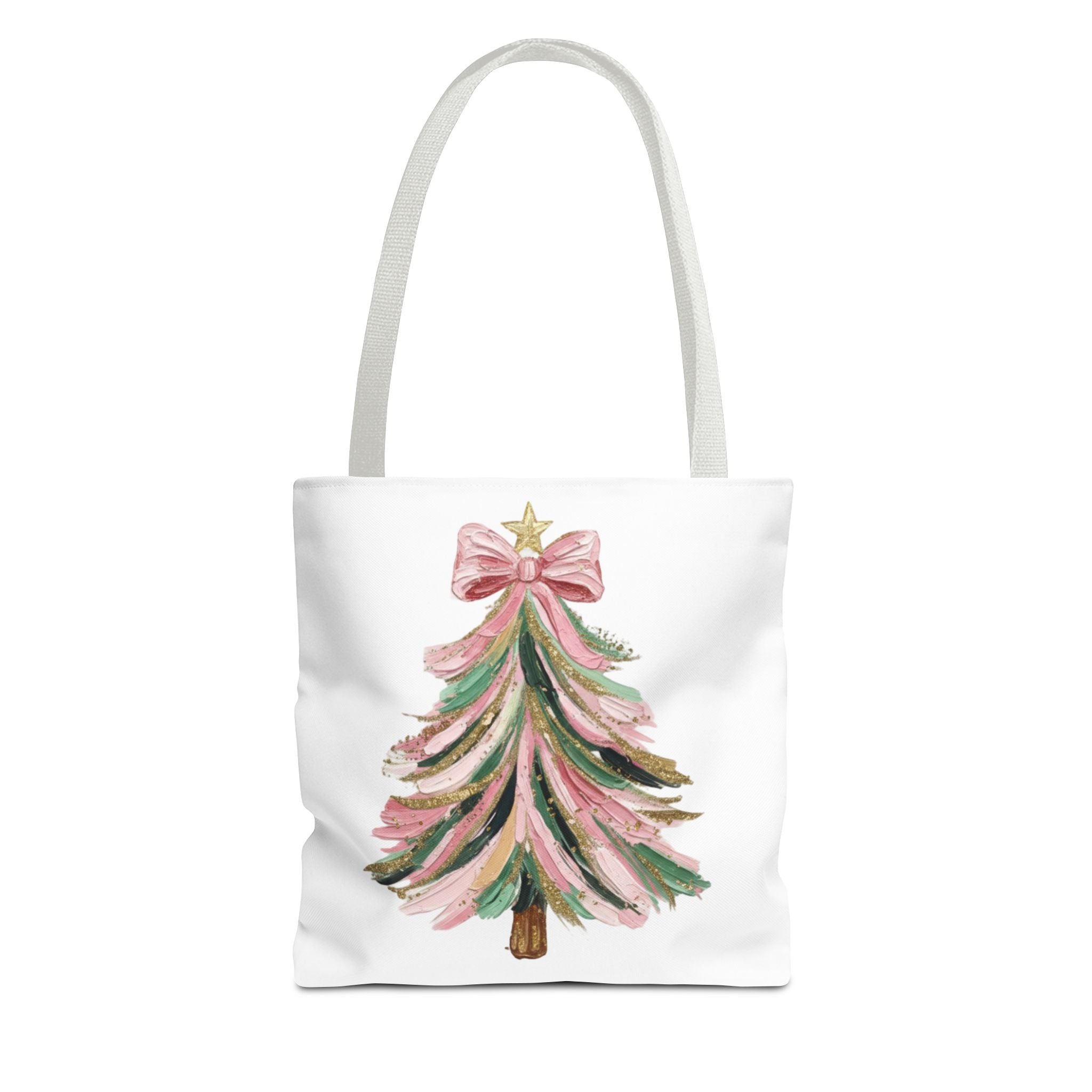 Coquette Christmas Tree Tote – Pink Glitter Canvas Bag for Holidays