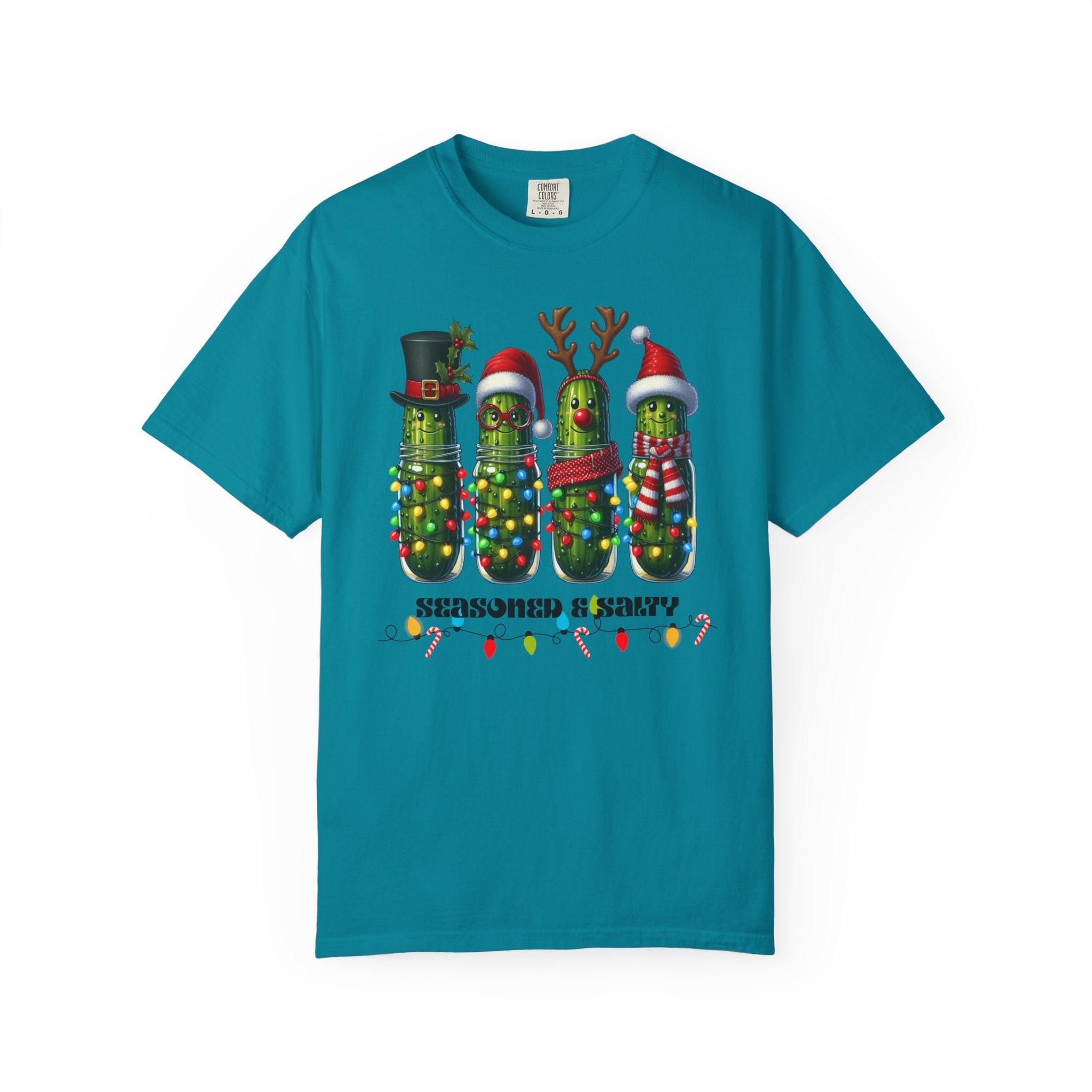 Seasoned & Salty Christmas Pickle Shirt | Funny Holiday Graphic Tee | Quirky Christmas Gift