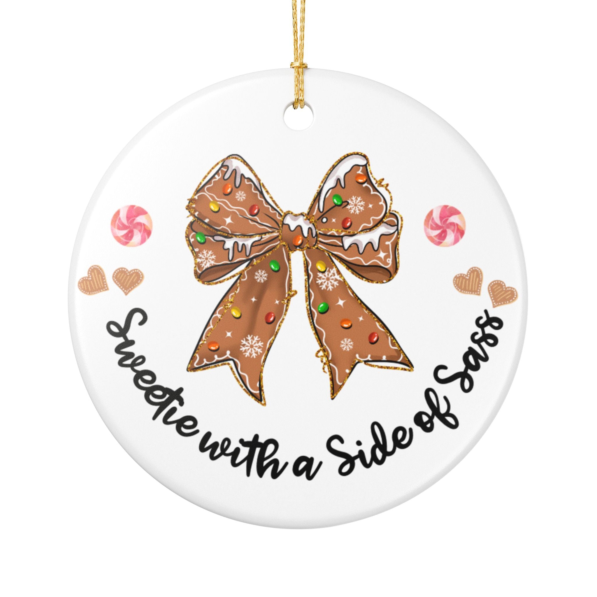 Sweetie with a Side of Sass Ornament – Gingerbread Bow Christmas Tree Decor