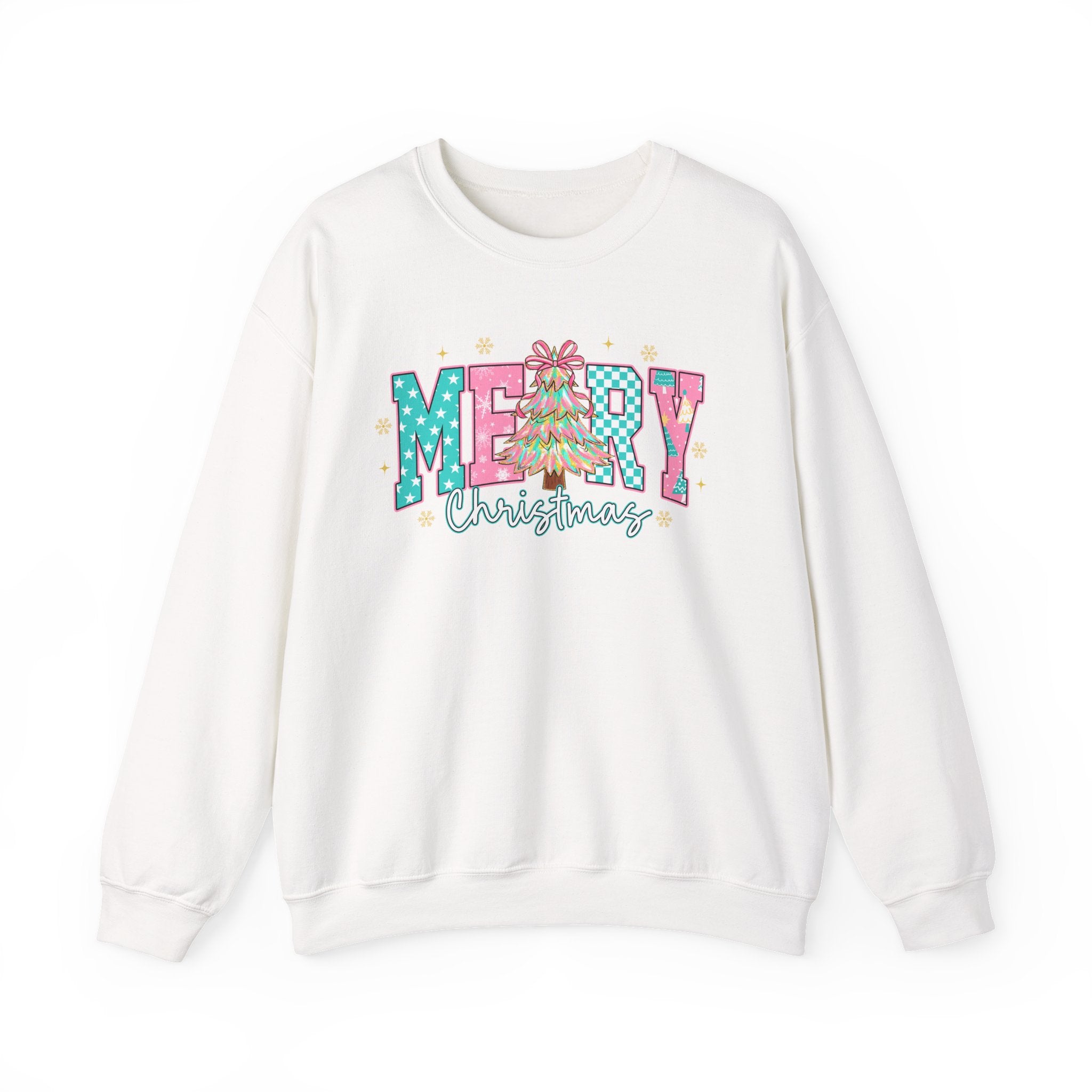 Merry Christmas Sweatshirt | Preppy Pink Christmas Sweater | Cozy Holiday Crewneck for Women