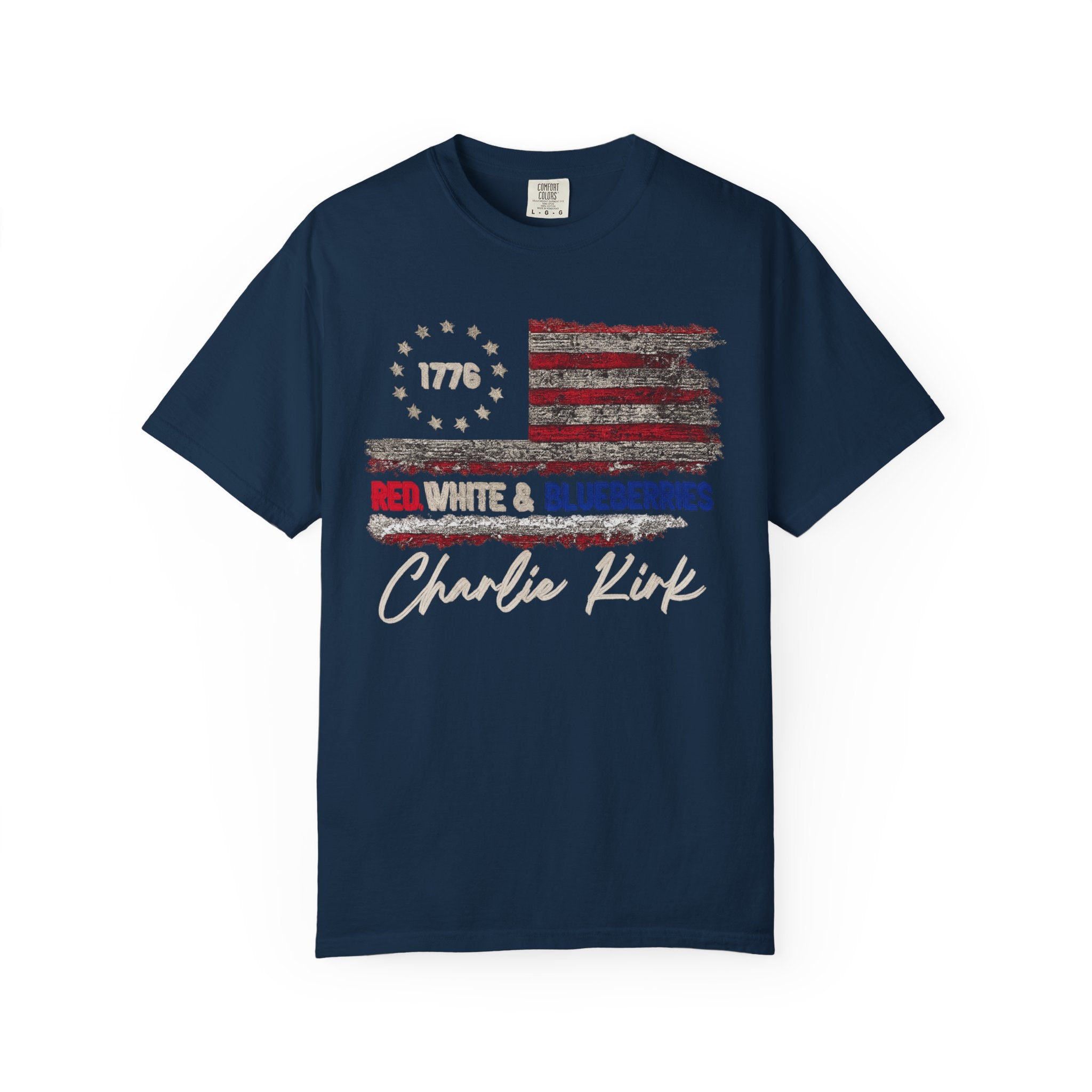 1776 Red White & Blueberries Shirt|Distressed American Flag Patriotic Tee