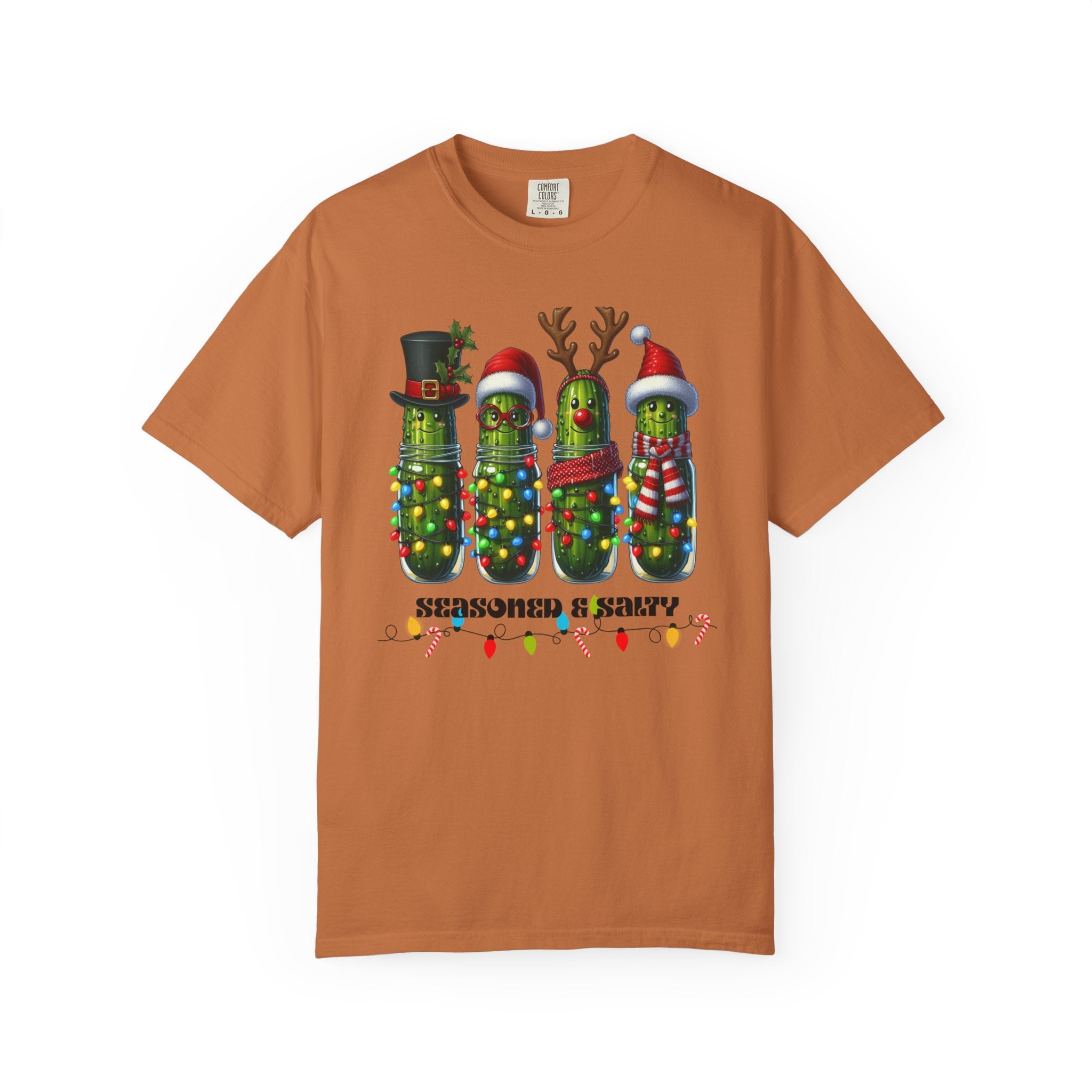 Seasoned & Salty Christmas Pickle T-Shirt | Funny Holiday Shirt, Cute Christmas Tee, Festive Graphic Top, Quirky Gift for Her or Him