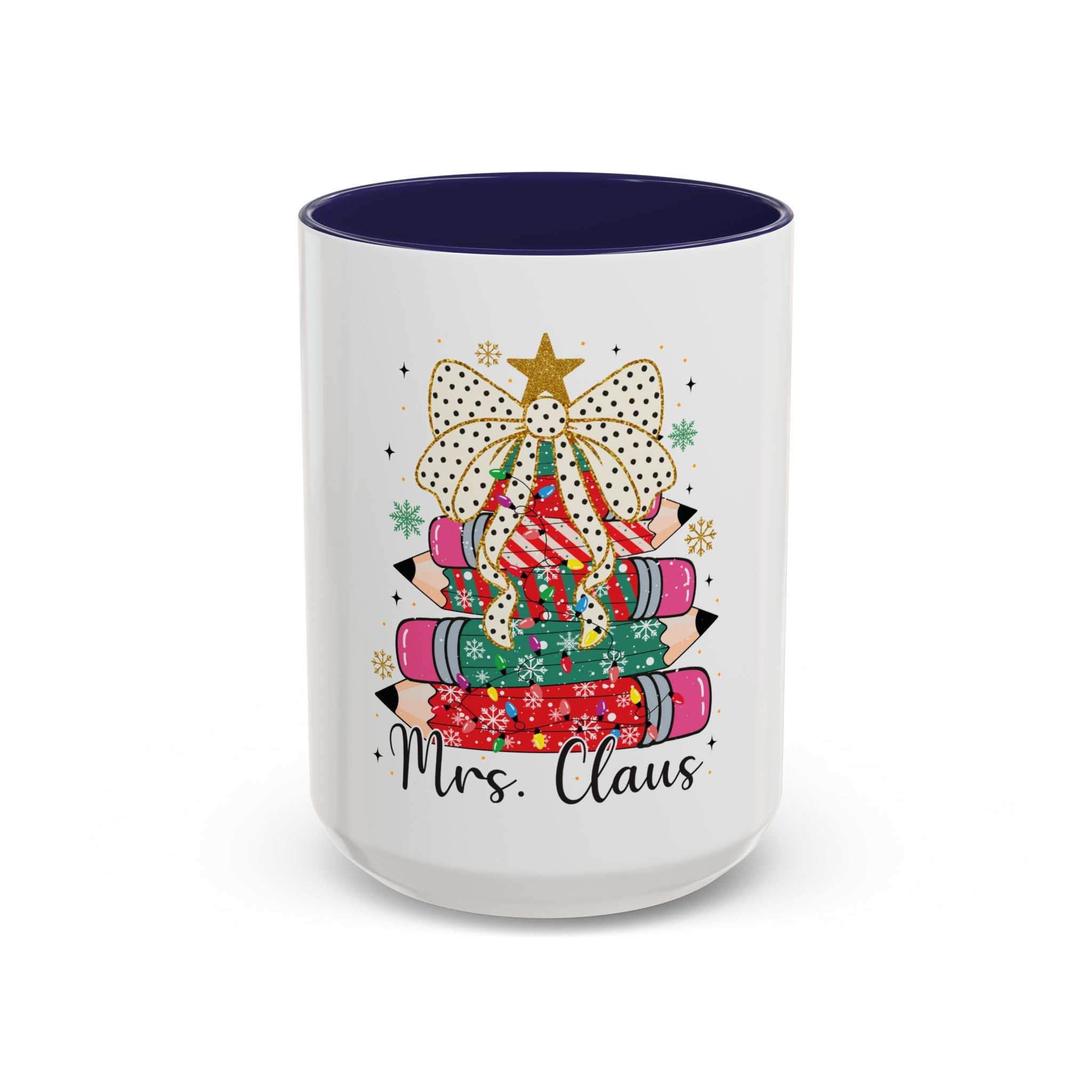 Mrs. Claus Christmas Mug – Teacher Pencil Tree Holiday Cup