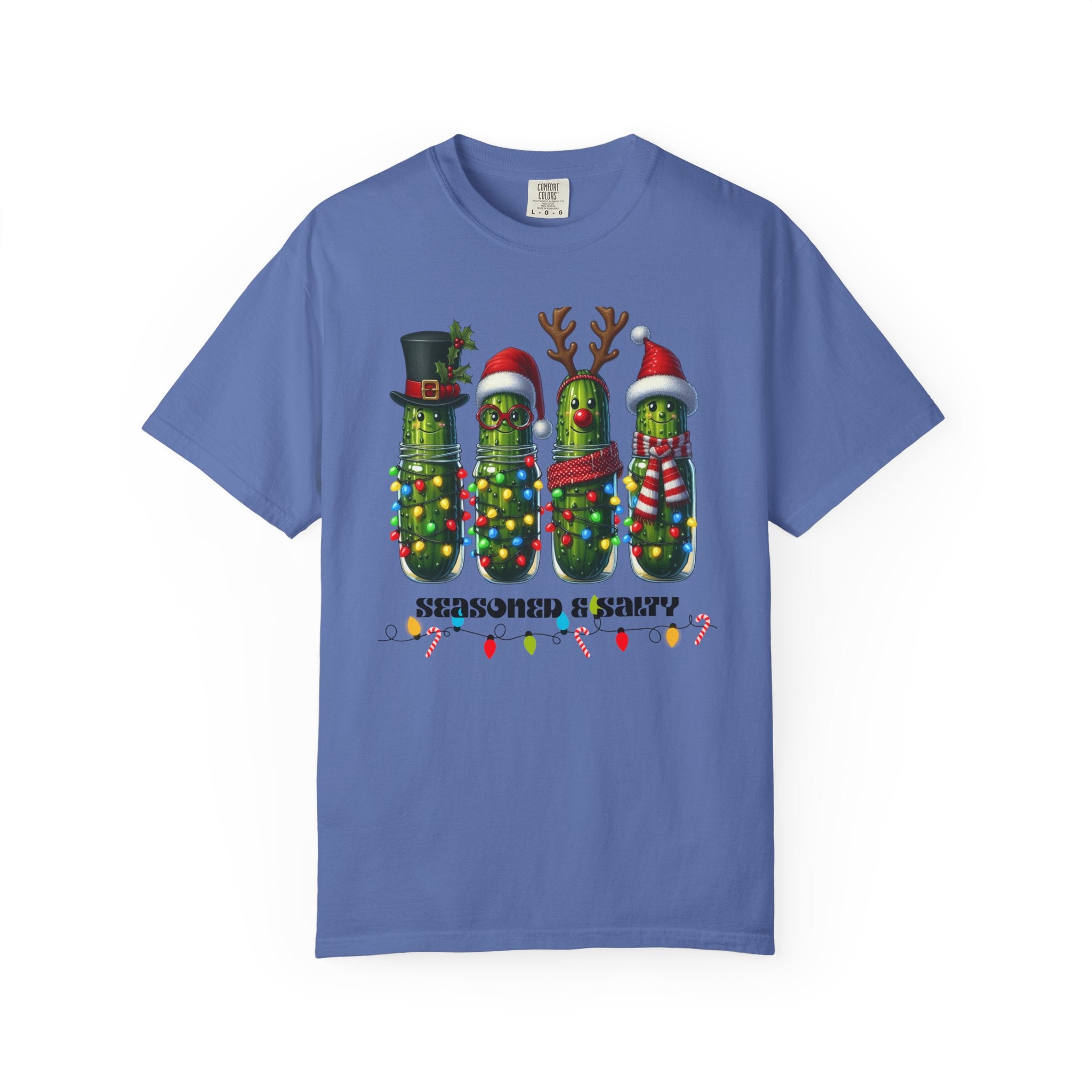 Seasoned & Salty Christmas Pickle T-Shirt | Funny Holiday Shirt, Cute Christmas Tee, Festive Graphic Top, Quirky Gift for Her or Him
