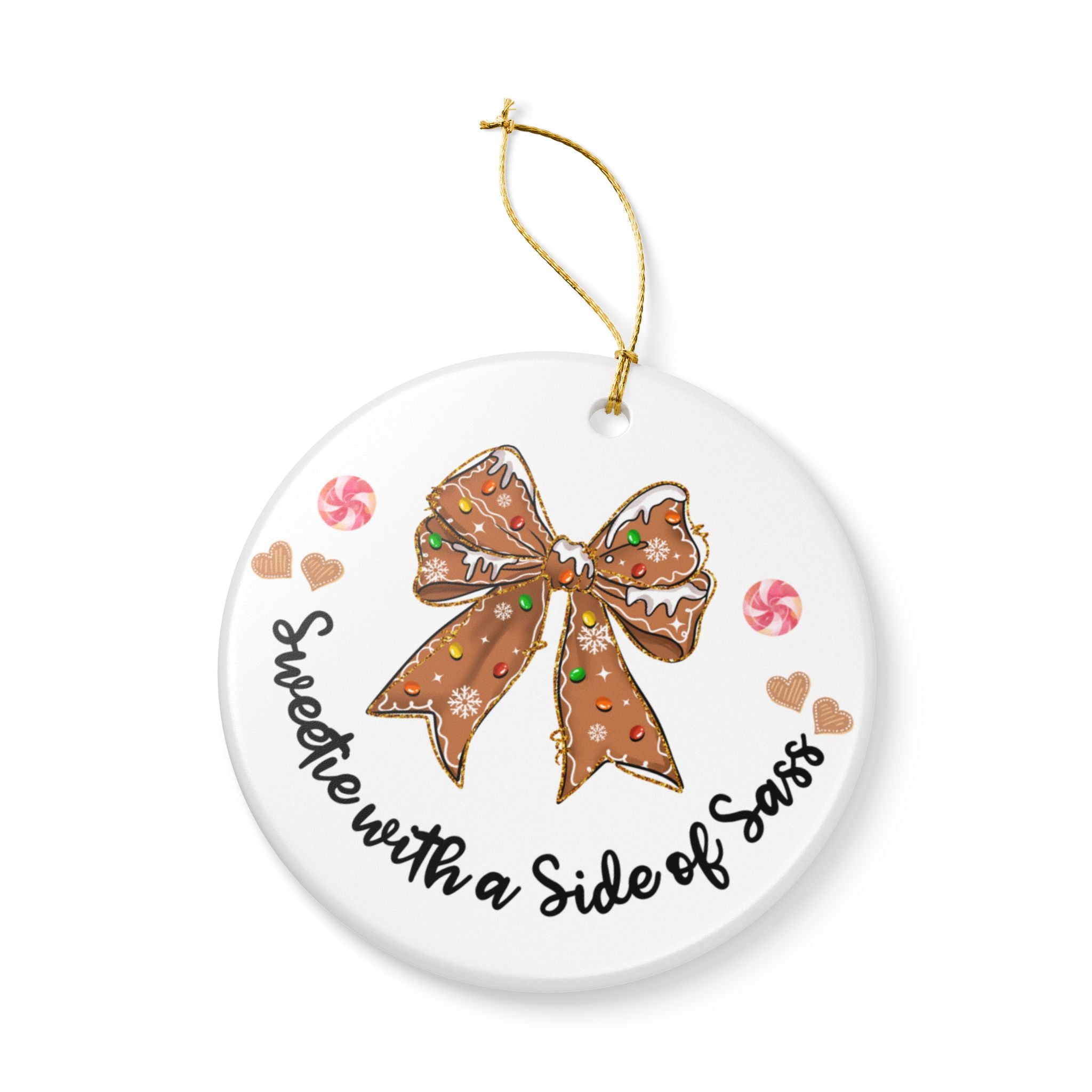Sweetie with a Side of Sass Ornament – Gingerbread Bow Christmas Tree Decor