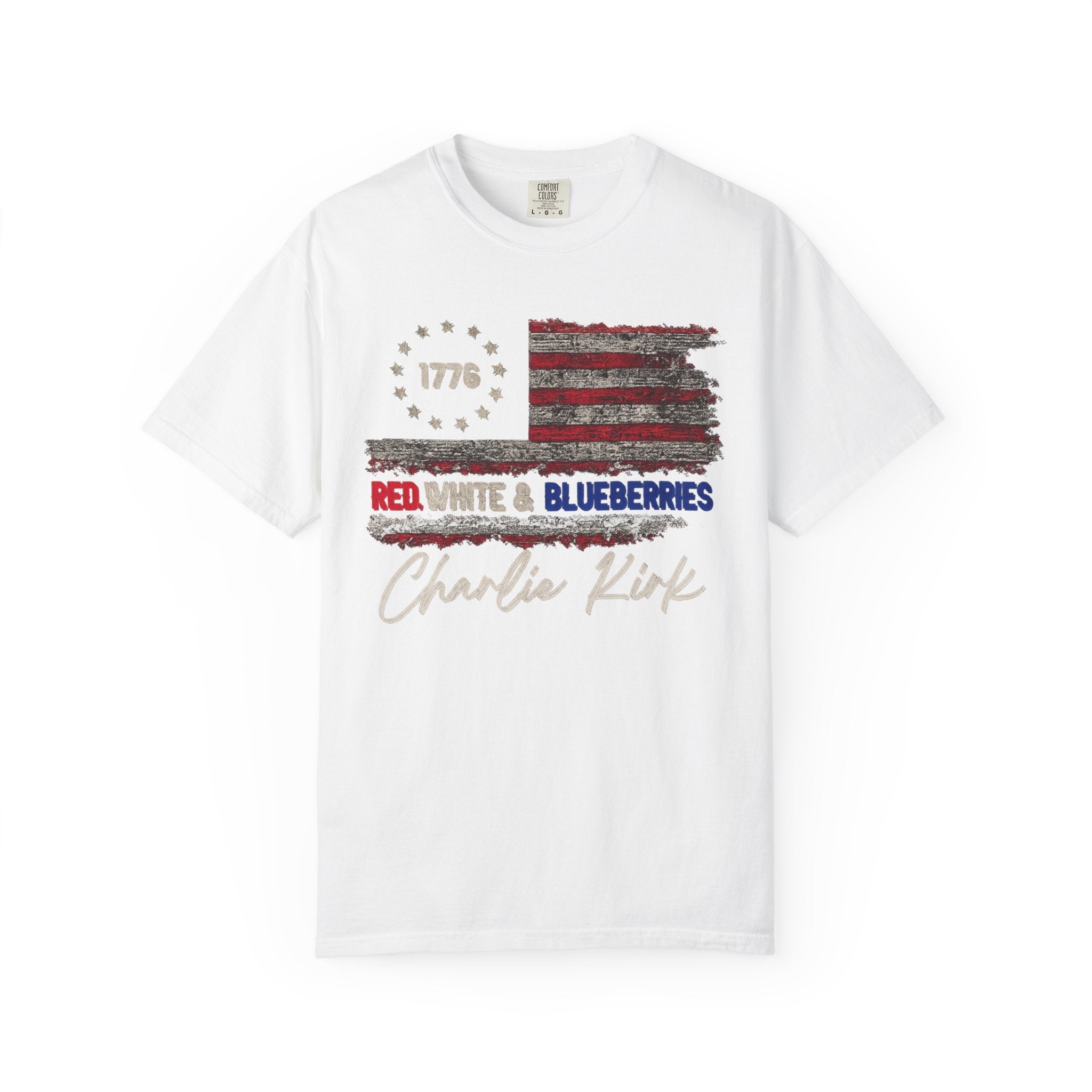1776 Red White & Blueberries Shirt|Distressed American Flag Patriotic Tee