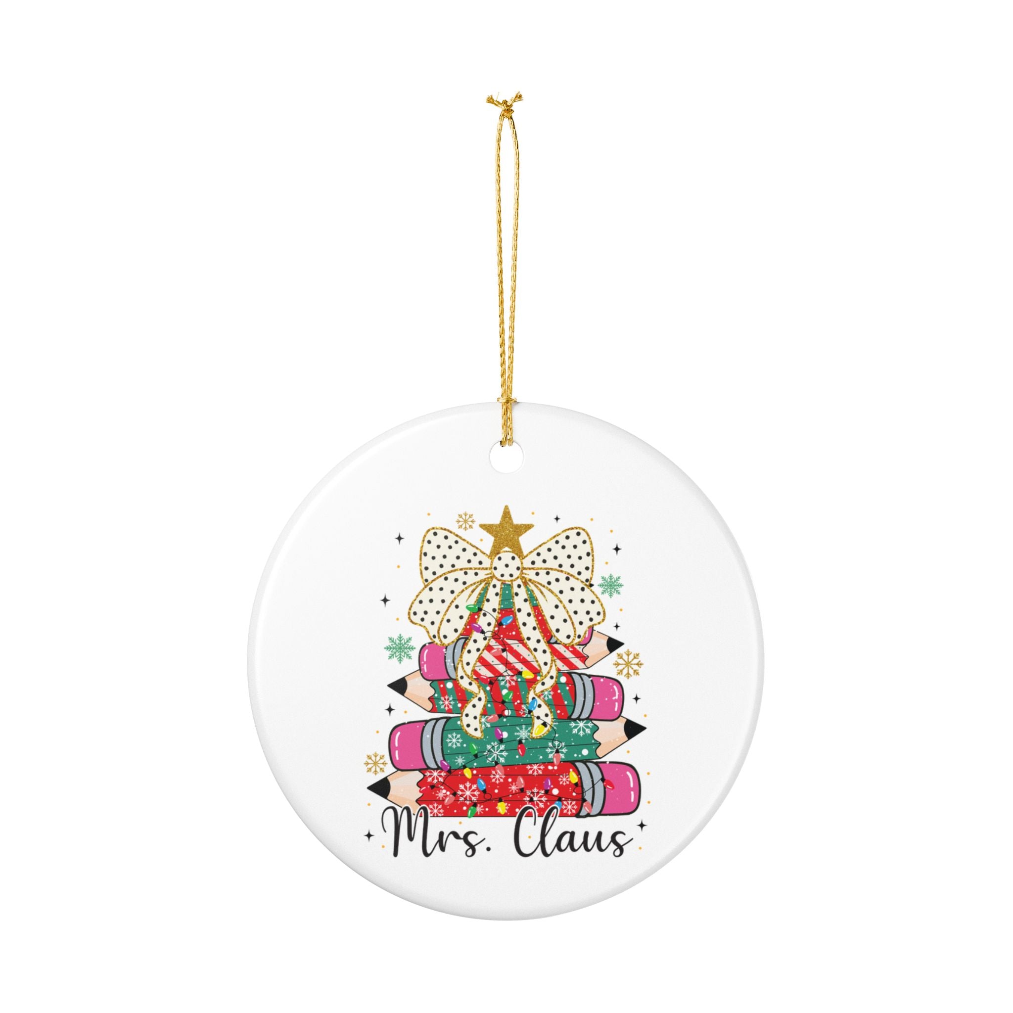 Mrs. Claus Christmas Ornament, Teacher Ornament Gift, Holiday Pencil Tree Keepsake, Festive Classroom Decor