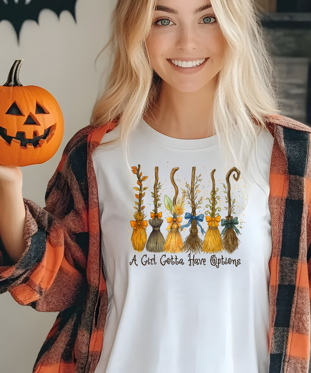 A Girl Gotta Have Options Witch Shirt – Funny Halloween Tee