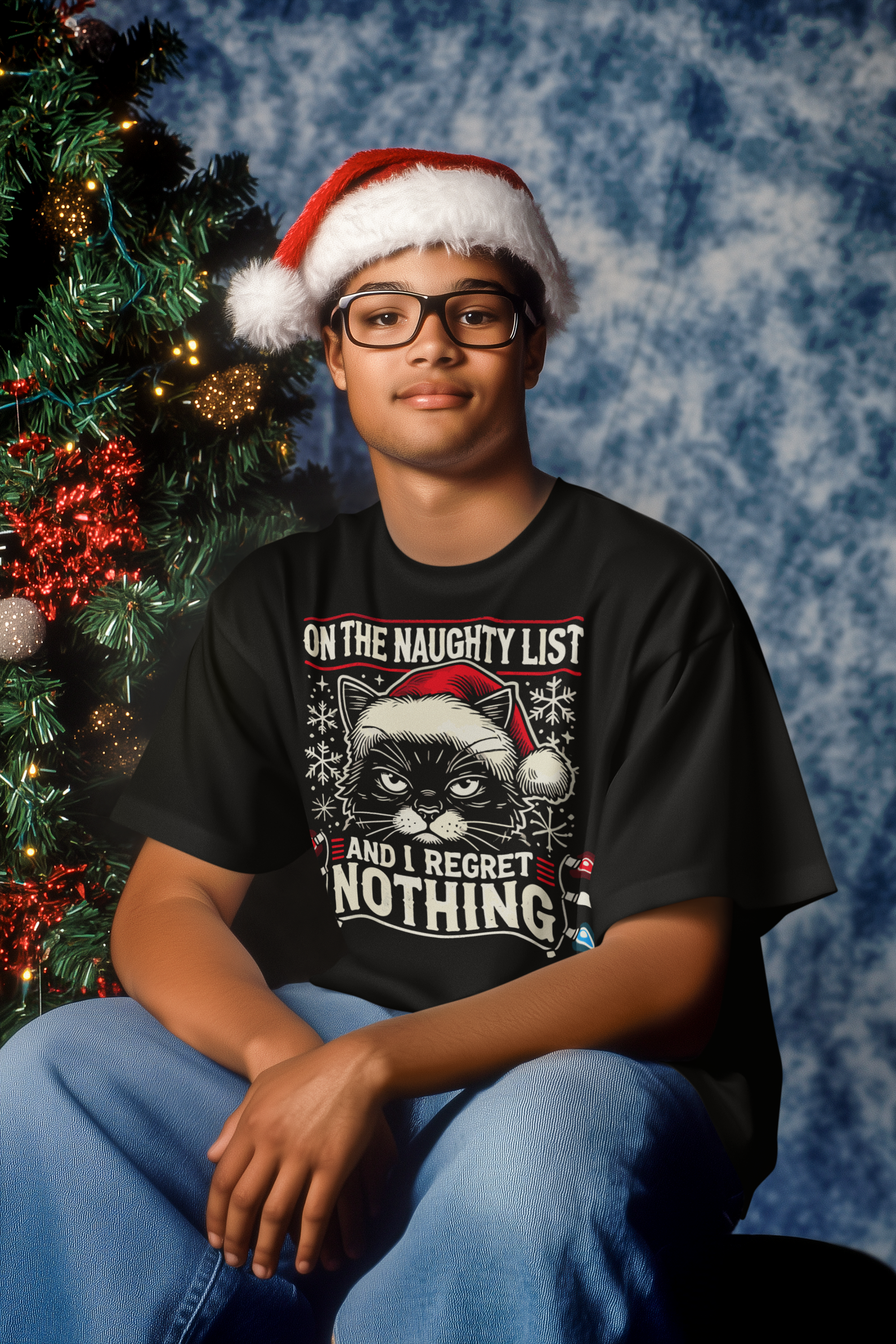 Funny Naughty Cat Christmas Shirt – "I Regret Nothing" Tee