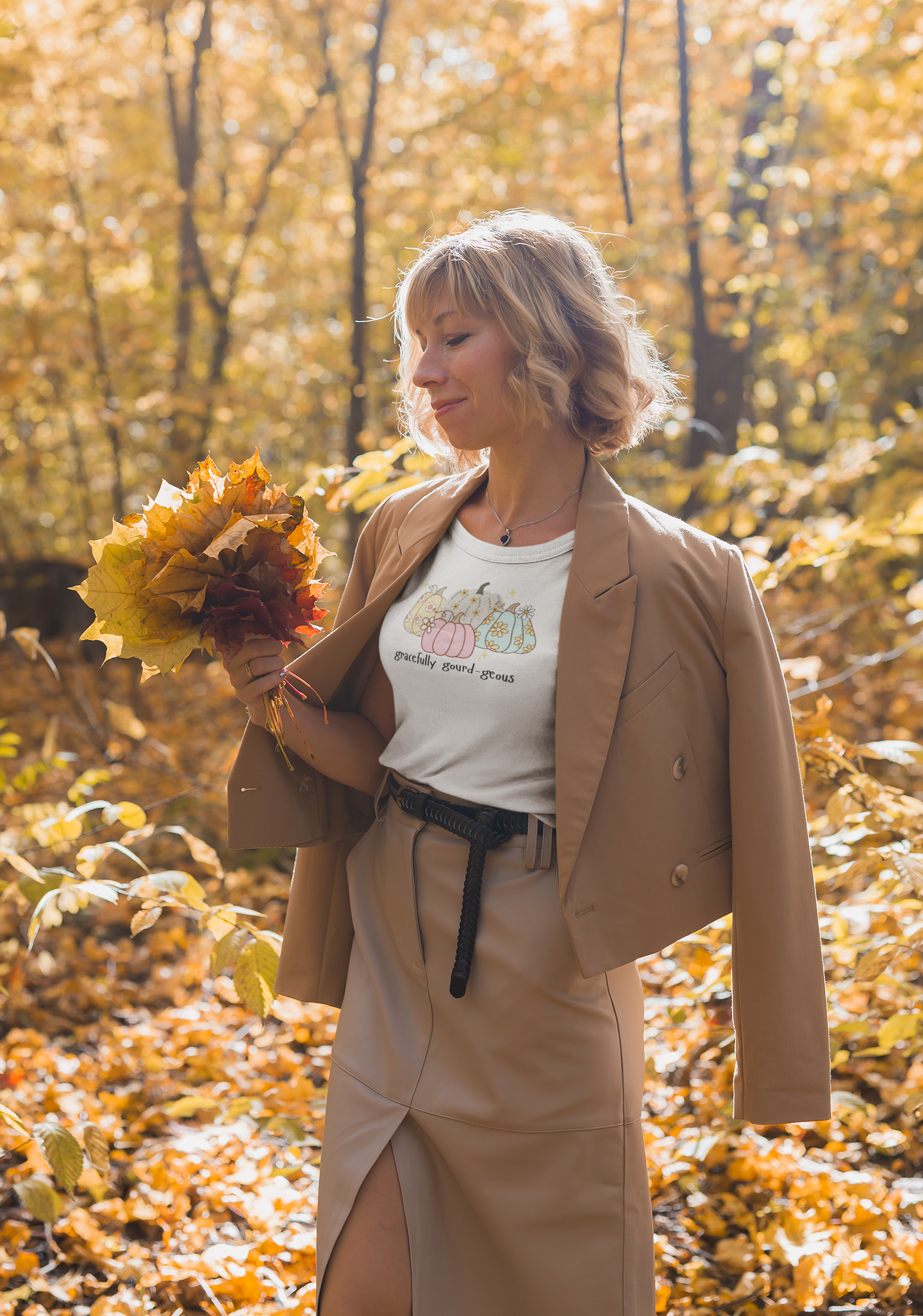 Gracefully Gourd-geous Shirt – Pastel Pumpkin Fall Tee for Women