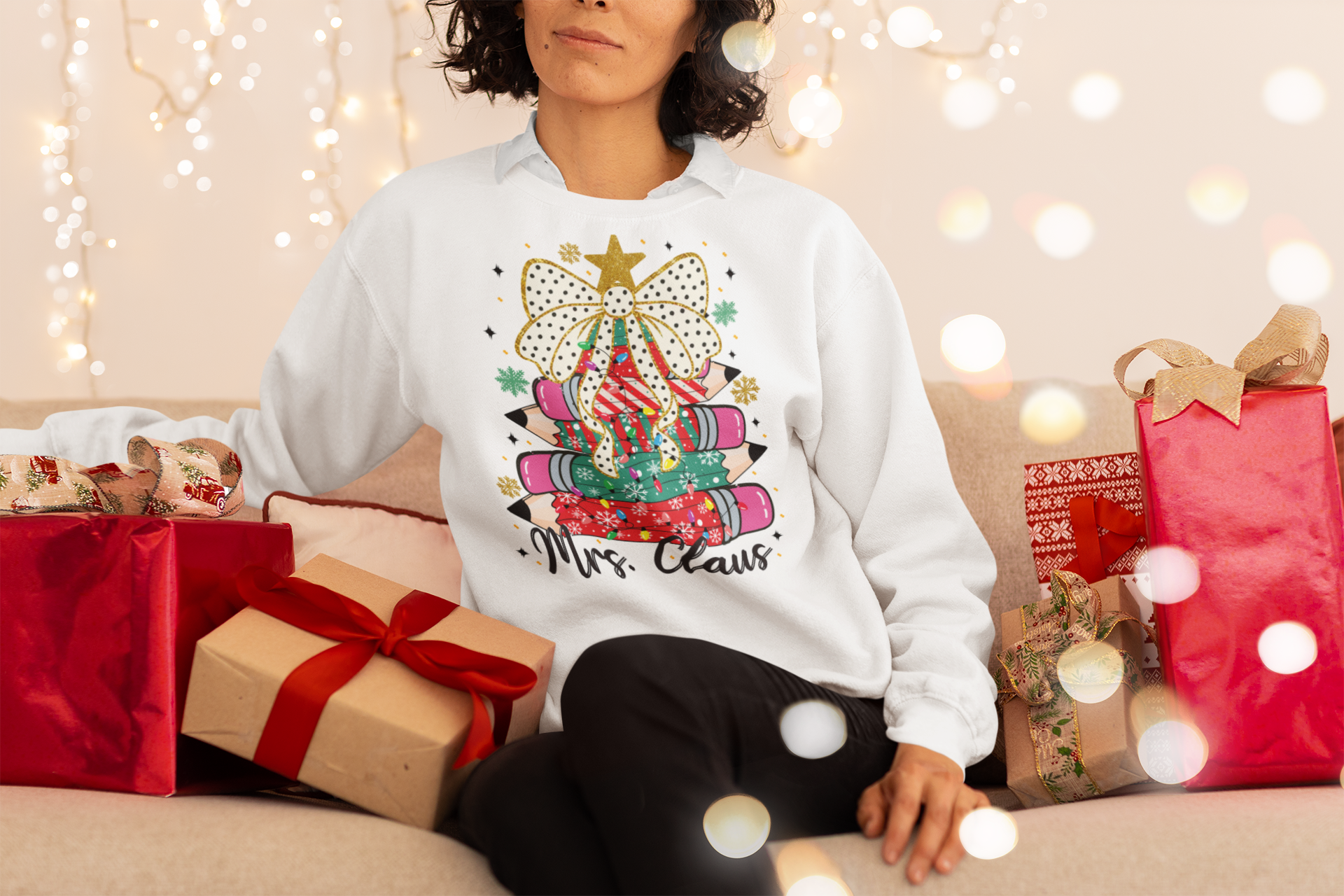 Mrs. Claus Teacher Sweatshirt – Holiday Pencil Christmas Crewneckr