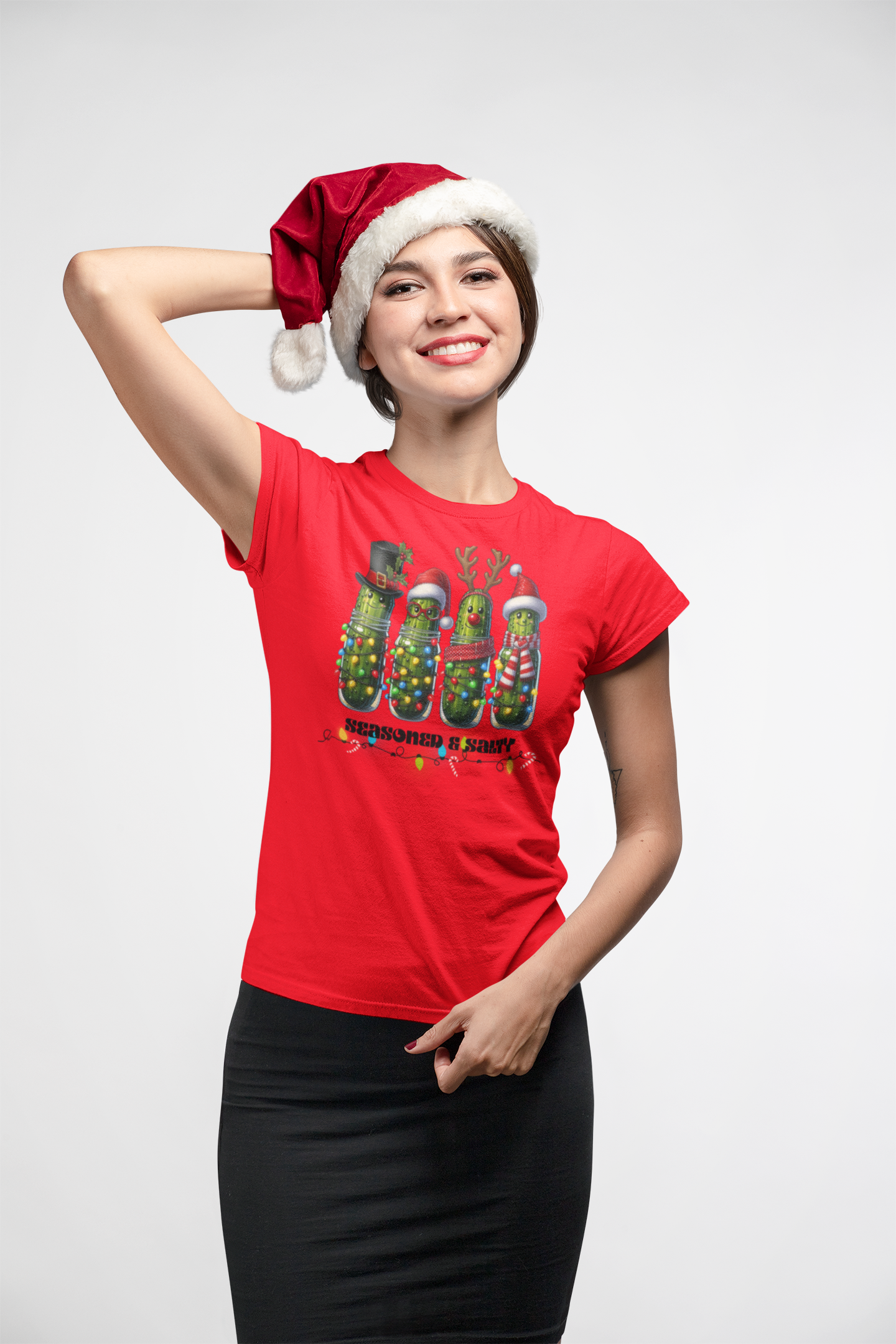Seasoned & Salty Christmas Pickle Shirt | Funny Holiday Graphic Tee | Quirky Christmas Gift