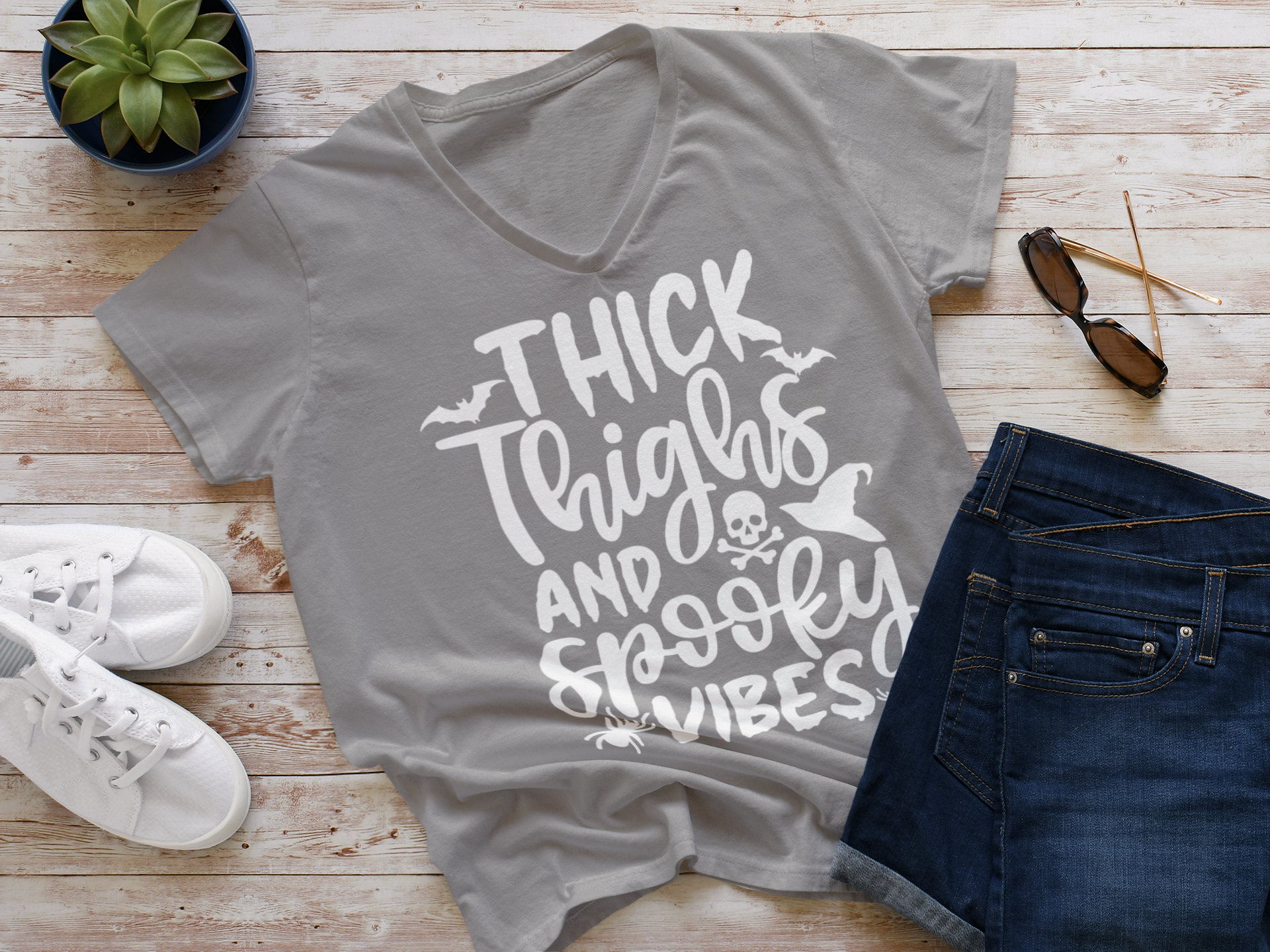 Thick Thighs & Spooky Vibes Shirt – Funny Halloween Tee